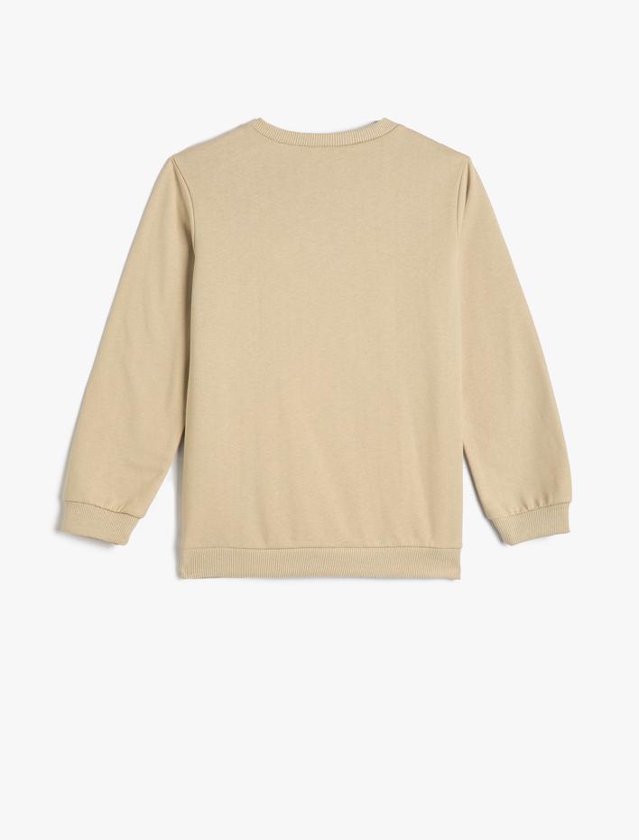 Erkek Çocuk Sweatshirt Kaplan Kabartma Baskılı Şardonlu Bisiklet Yaka