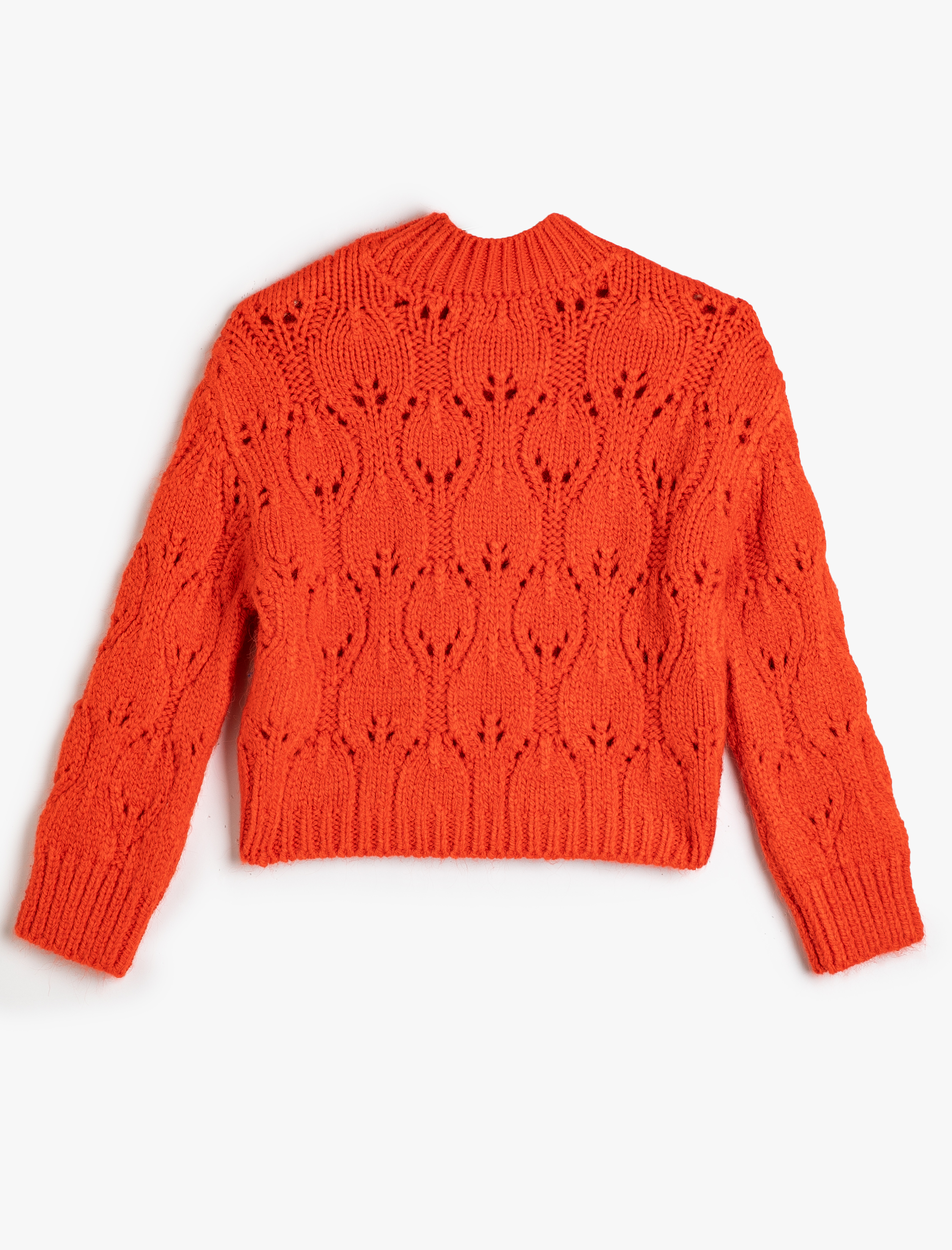  Kız Çocuk Örgü Kazak Ajurlu Yuvarlak Yaka Uzun Kollu Yumuşak Dokulu