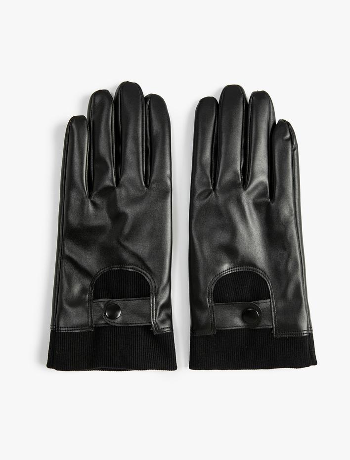Erkek Deri Görünümlü Eldiven Çıtçıt Düğmeli