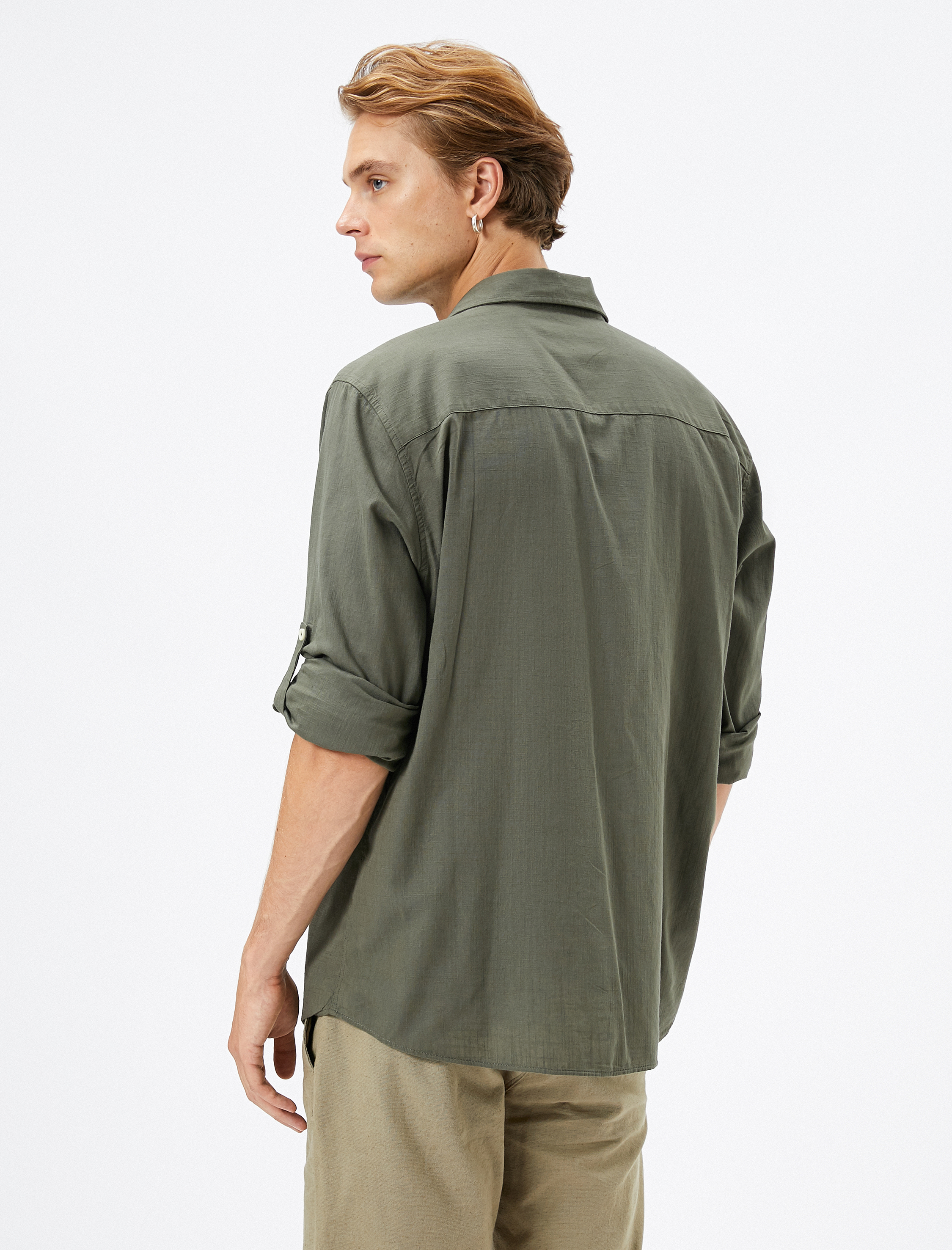   Klasik Yaka Gömlek Düğmeli Uzun Kollu Pamuklu