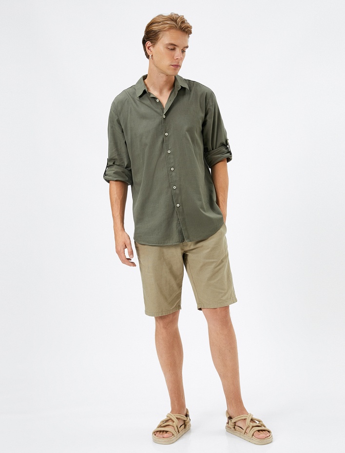  Klasik Yaka Gömlek Düğmeli Uzun Kollu Pamuklu