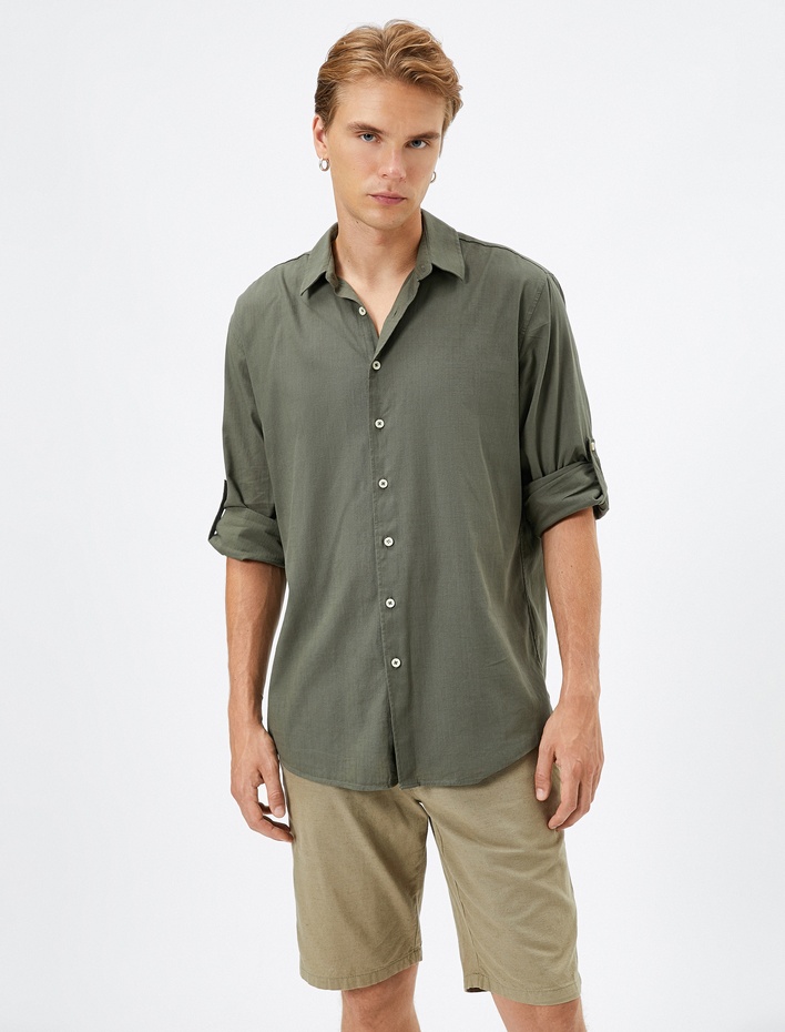  Klasik Yaka Gömlek Düğmeli Uzun Kollu Pamuklu