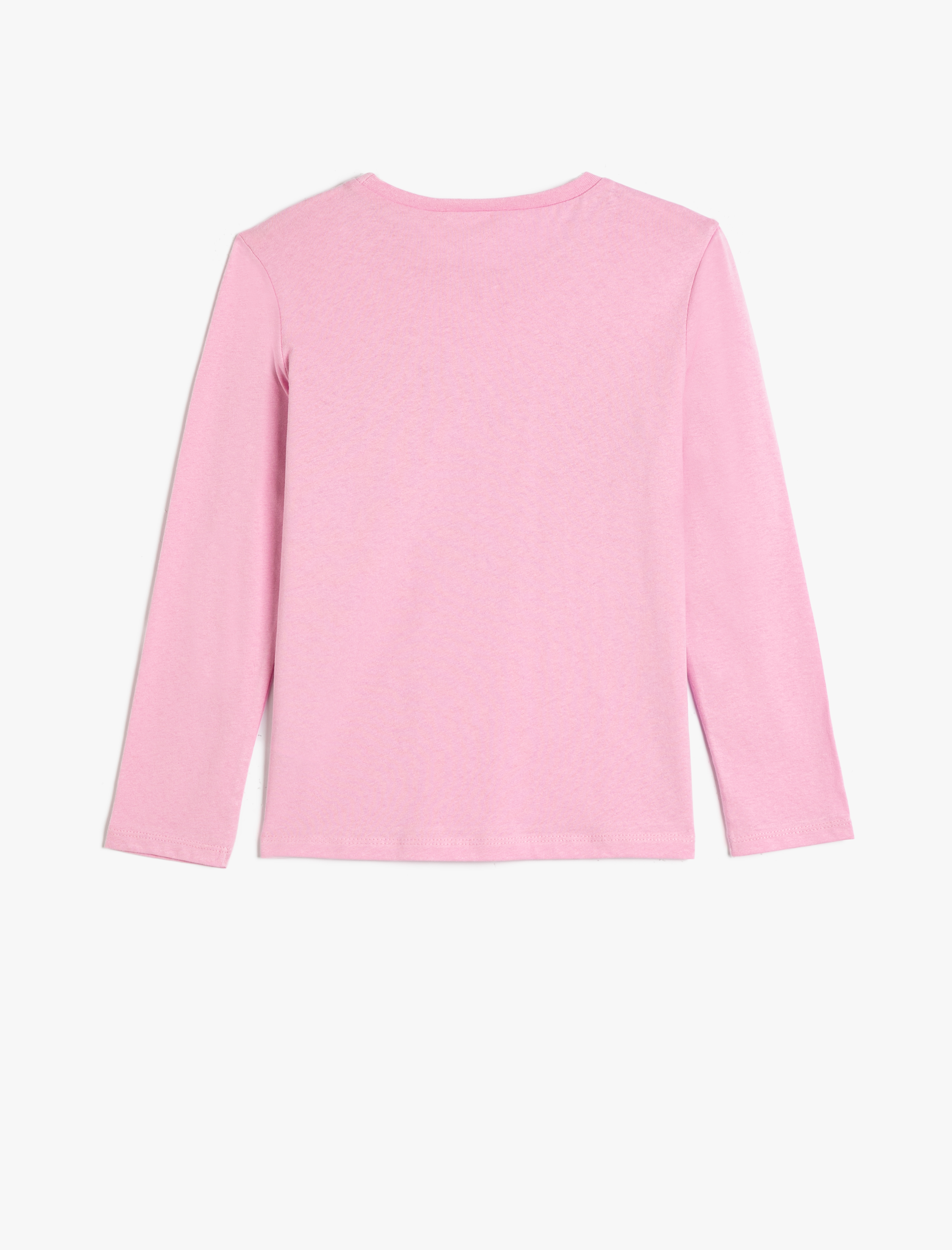  Kız Çocuk Tişört Uzun Kollu Bisiklet Yaka Pamuklu Kalp Baskılı