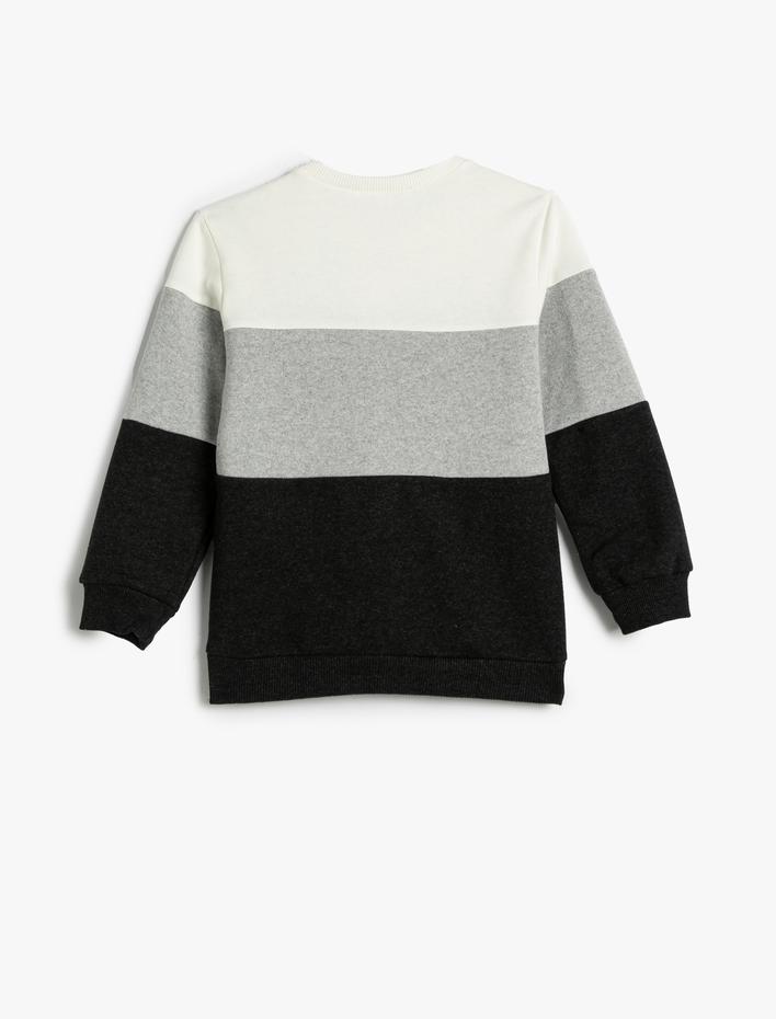 Erkek Çocuk Sweatshirt Şardonlu Renk Bloklu Bisiklet Yaka Baskılı