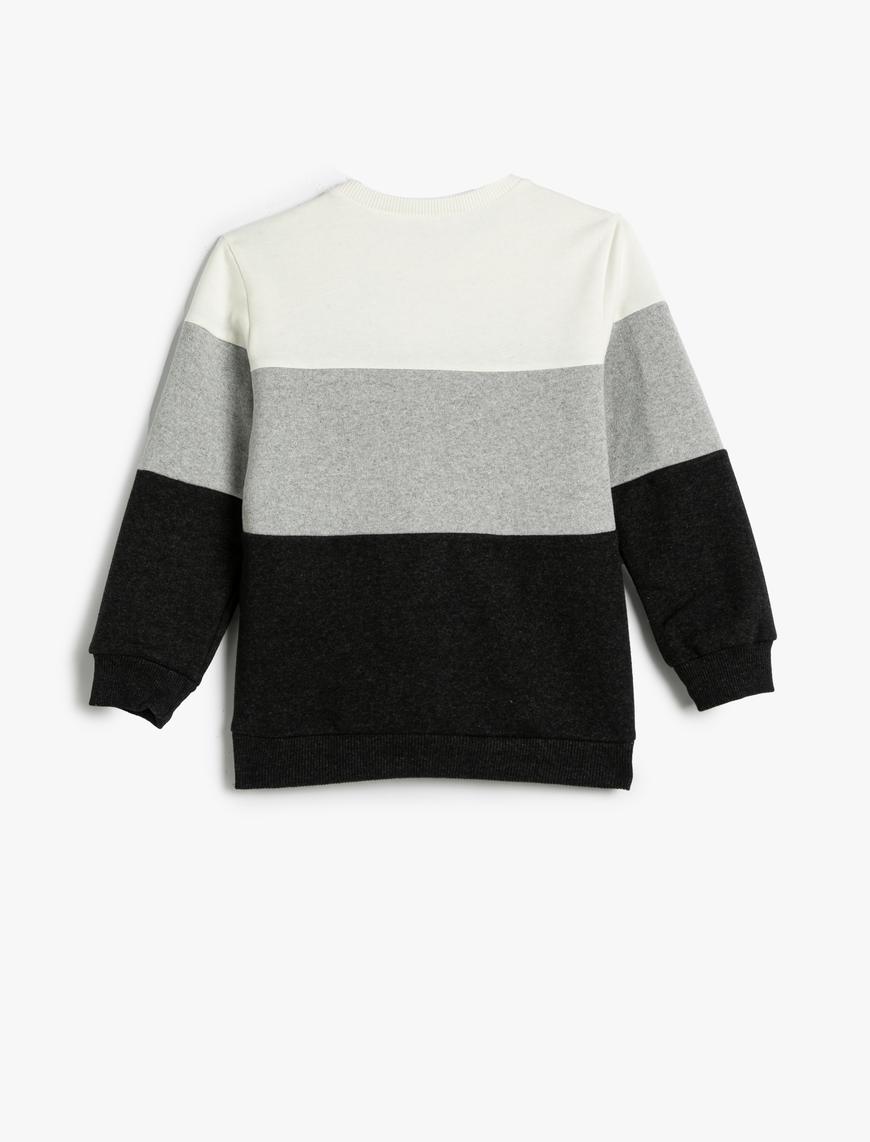  Erkek Çocuk Sweatshirt Şardonlu Renk Bloklu Bisiklet Yaka Baskılı