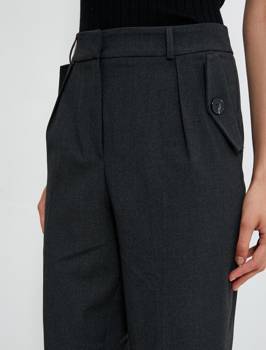   Kumaş Pantolon Düğmeli Cep Detaylı Normal Bel