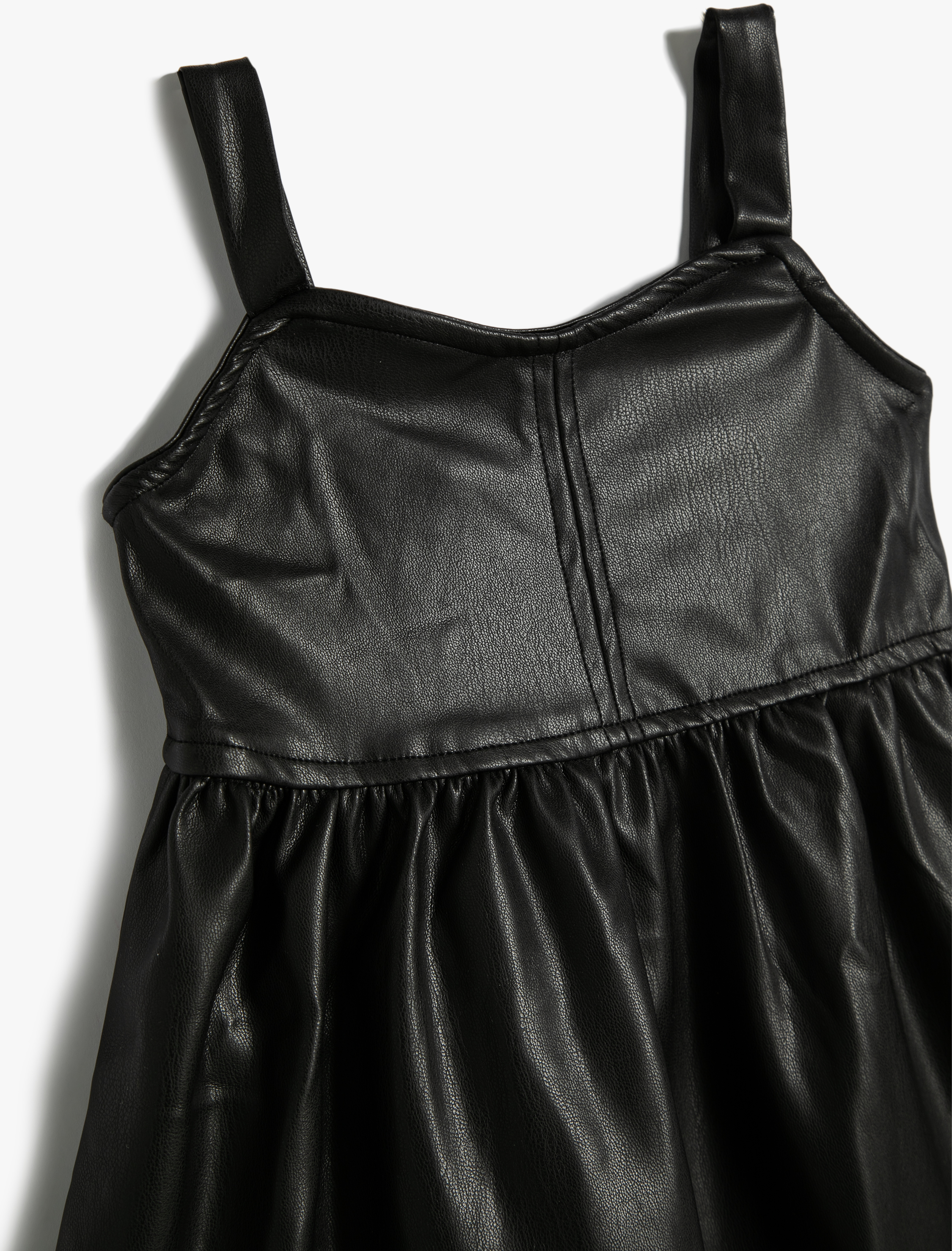  Kız Bebek Deri Görünümlü Jile Elbise Kalın Askılı