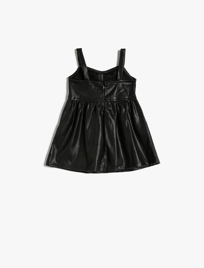 Kız Bebek Deri Görünümlü Jile Elbise Kalın Askılı