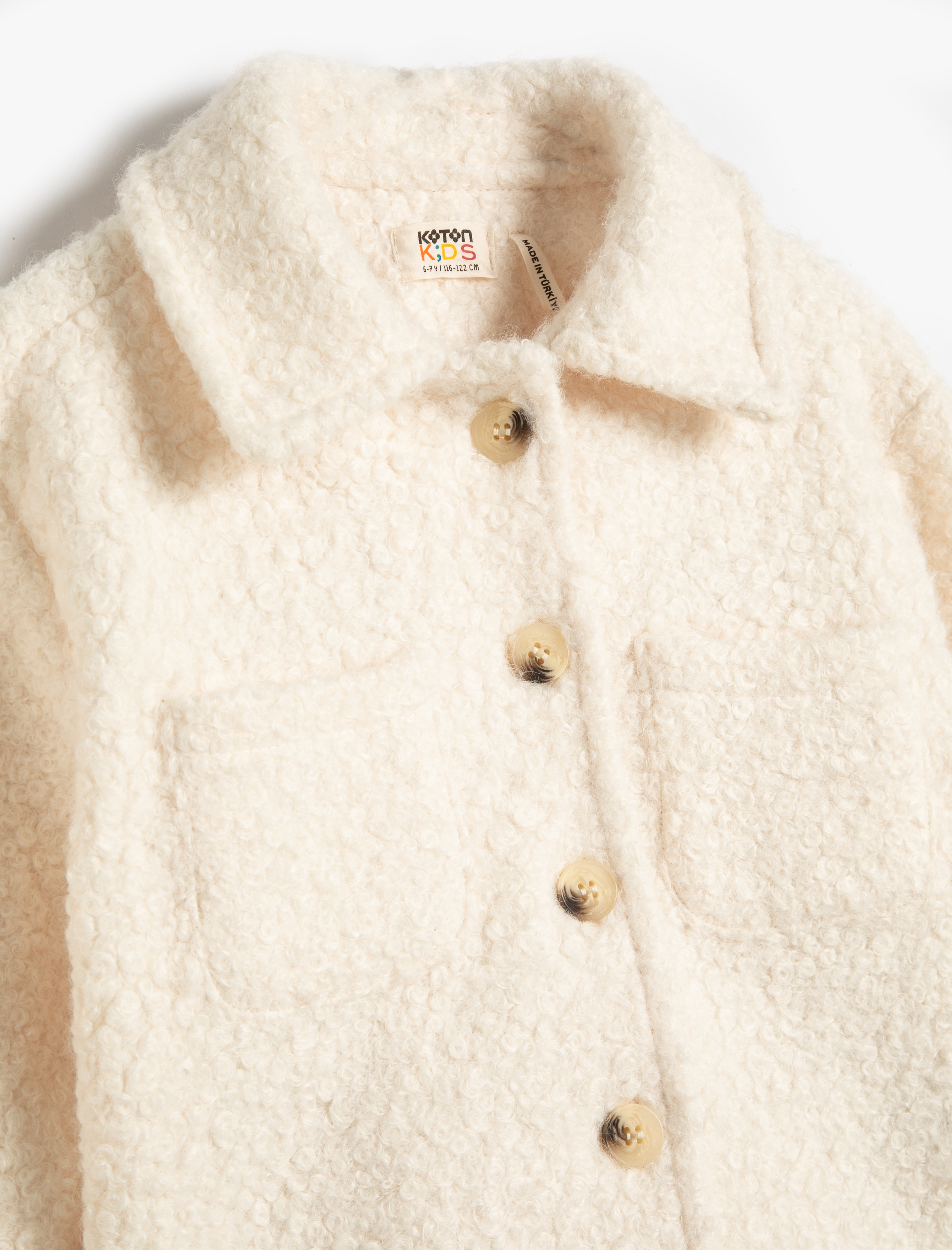  Kız Çocuk Peluş Gömlek Ceket Cep Detaylı Düğmeli