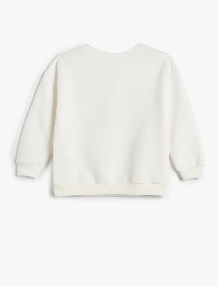 Kız Çocuk Sweatshirt Şardonlu Bisiklet Yaka Baskılı Pamuklu