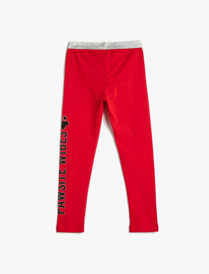 Kız Çocuk Baskılı Tayt Pamuklu Parıltılı Beli Lastikli