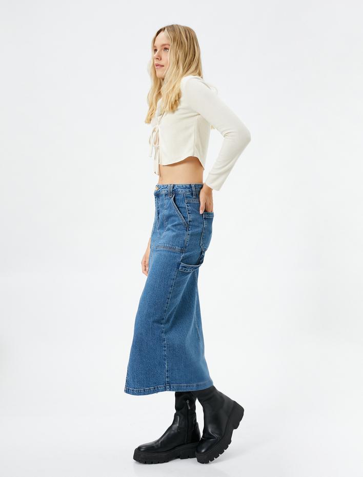  Midi Kot Etek Yırtmaç Detaylı Cepli Fermuarlı