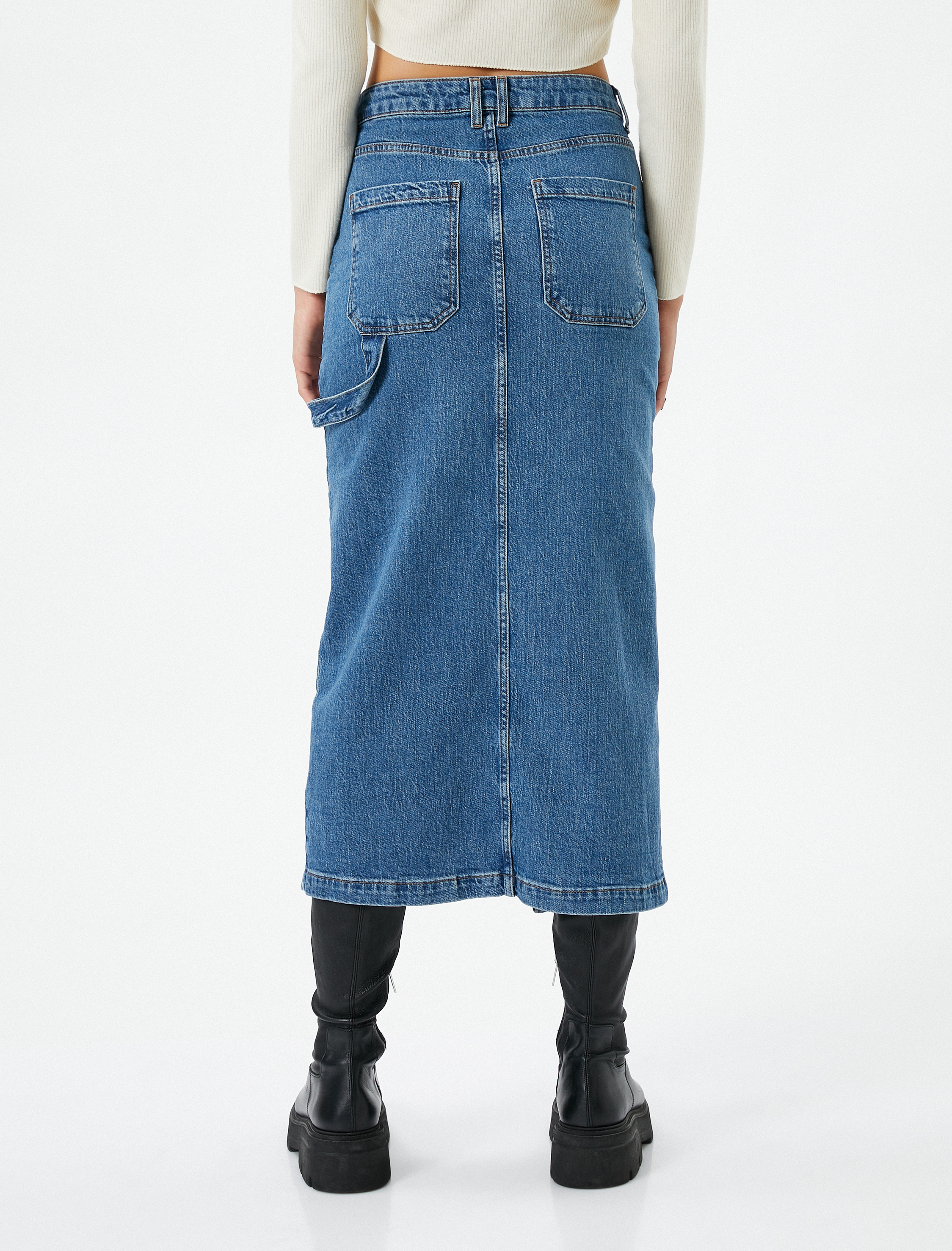   Midi Kot Etek Yırtmaç Detaylı Cepli Fermuarlı