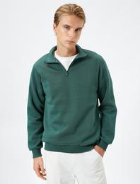 Yarım Fermuarlı Sweatshirt Dik Yaka Uzun Kollu Şardonlu