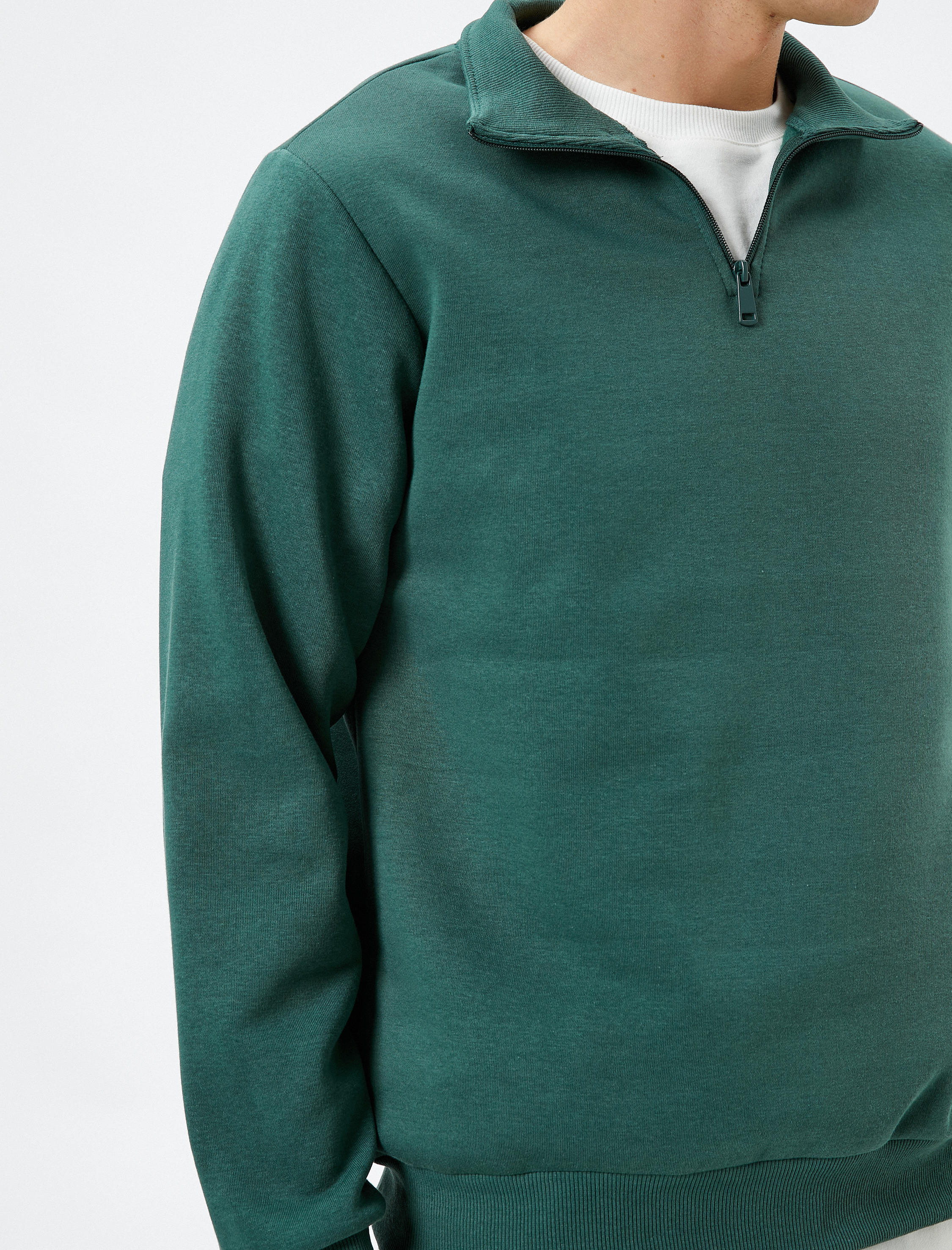   Yarım Fermuarlı Sweatshirt Dik Yaka Uzun Kollu Şardonlu