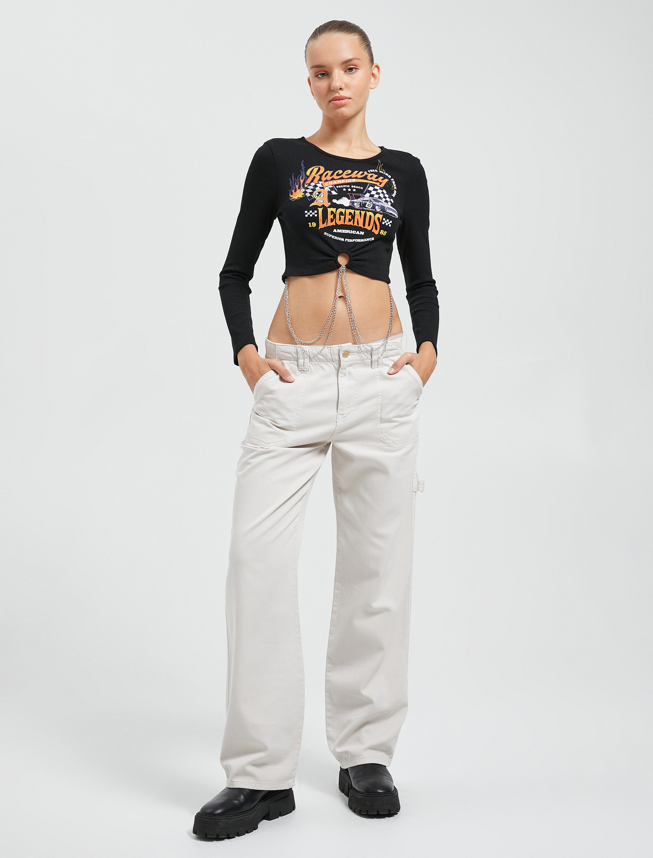   Kargo Pantolon Cep Detaylı Geniş Paça Düşük Bel