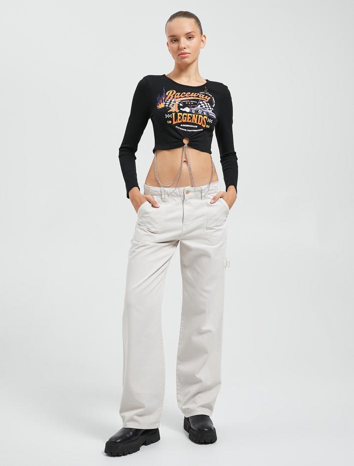  Kargo Pantolon Cep Detaylı Geniş Paça Düşük Bel