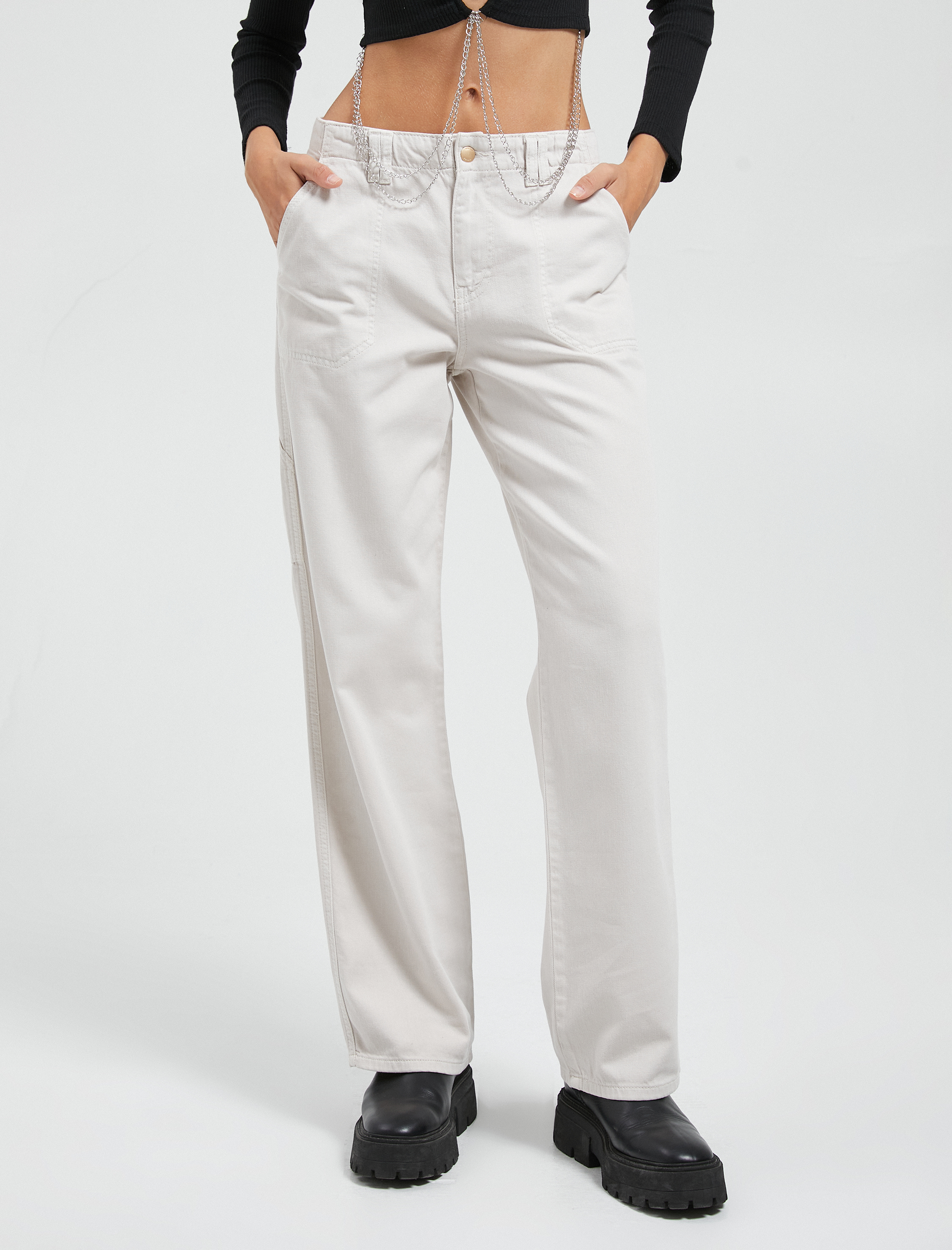   Kargo Pantolon Cep Detaylı Geniş Paça Düşük Bel