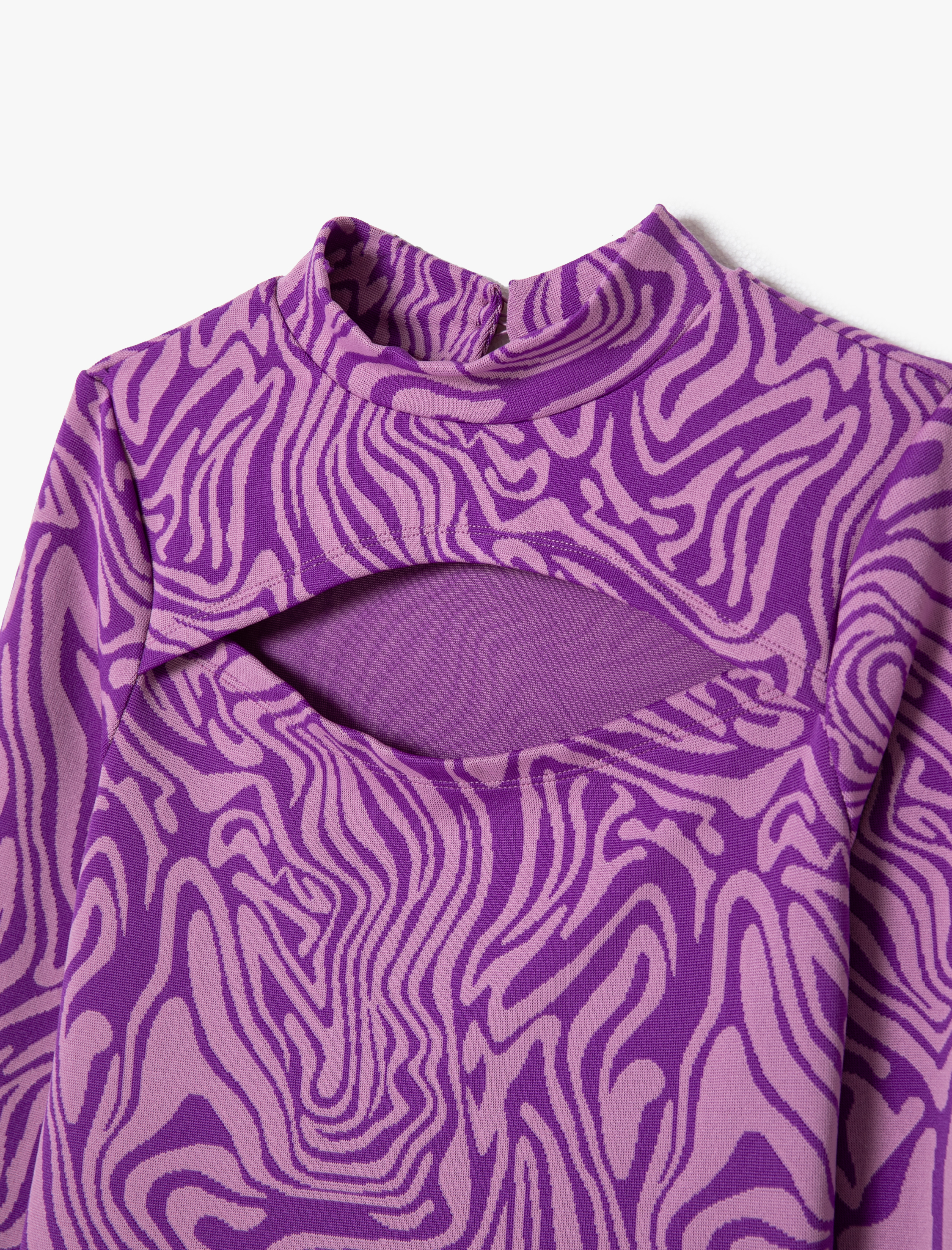  Kız Çocuk Tişört Uzun Kollu Pencere Detaylı Dik Yaka