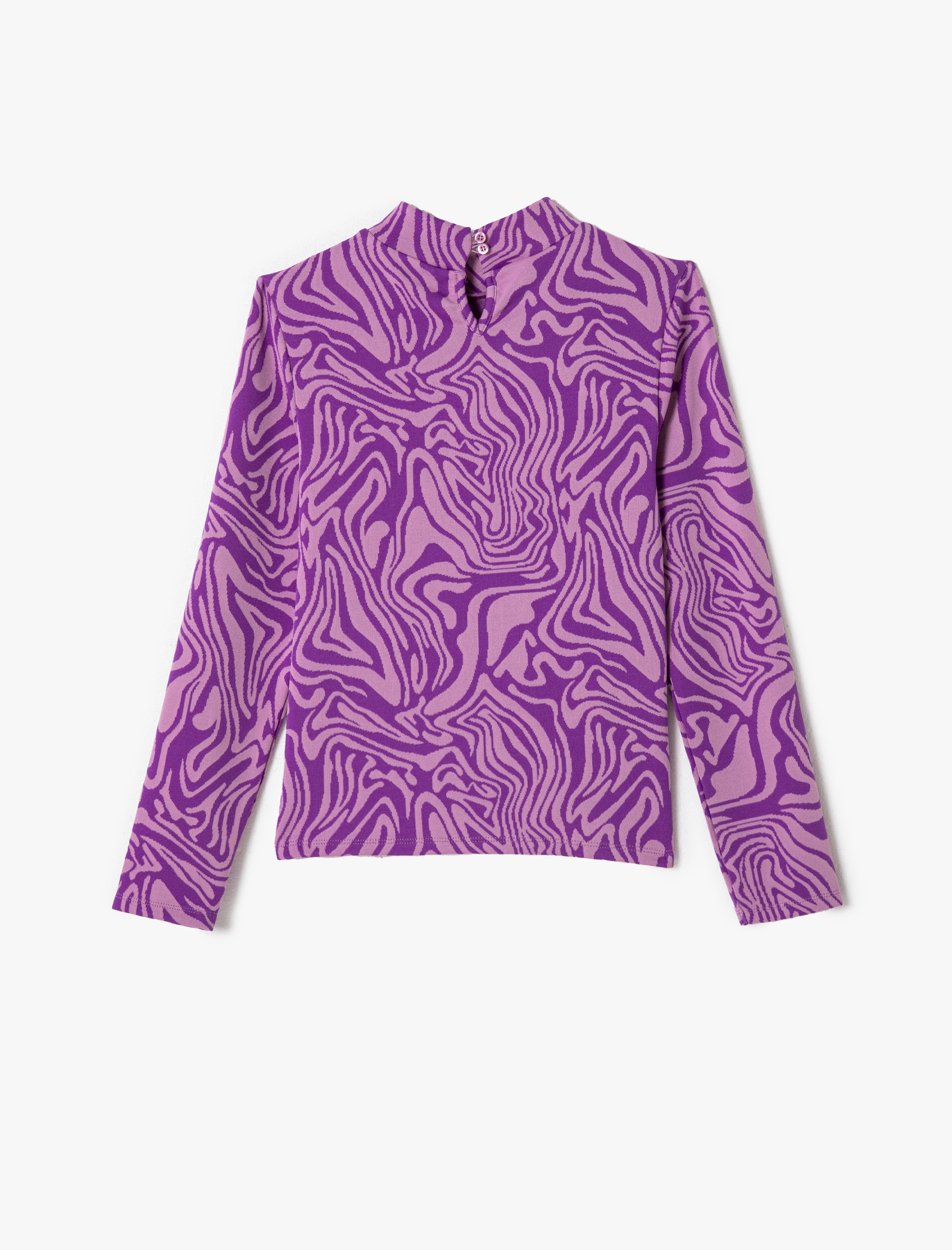  Kız Çocuk Tişört Uzun Kollu Pencere Detaylı Dik Yaka