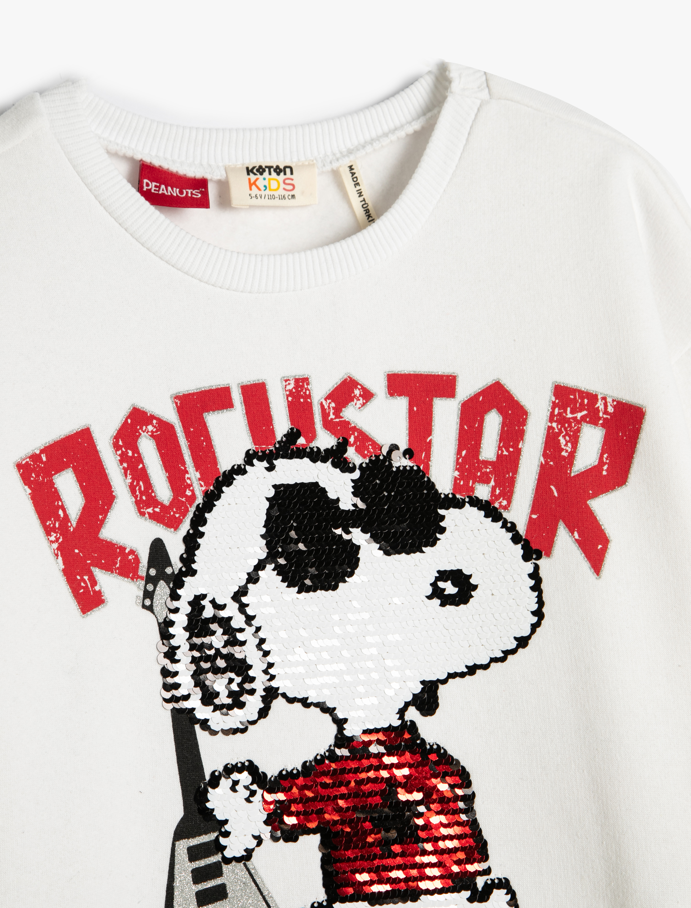  Kız Çocuk Snoopy Sweatshirt Lisanslı Bisiklet Yaka Pullu Payetli Şardonlu Pamuklu