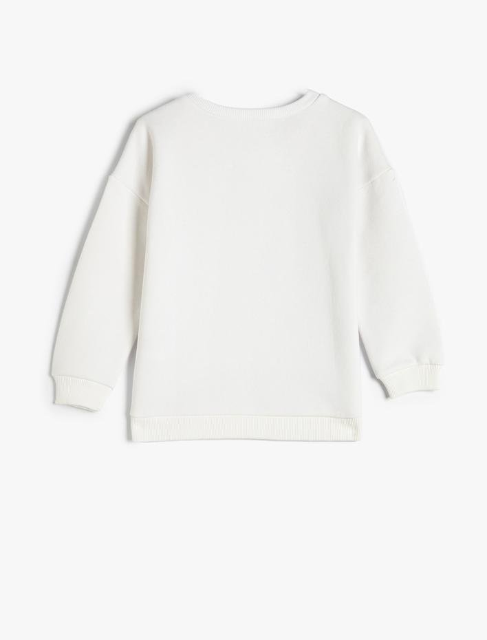 Kız Çocuk Snoopy Sweatshirt Lisanslı Bisiklet Yaka Pullu Payetli Şardonlu Pamuklu