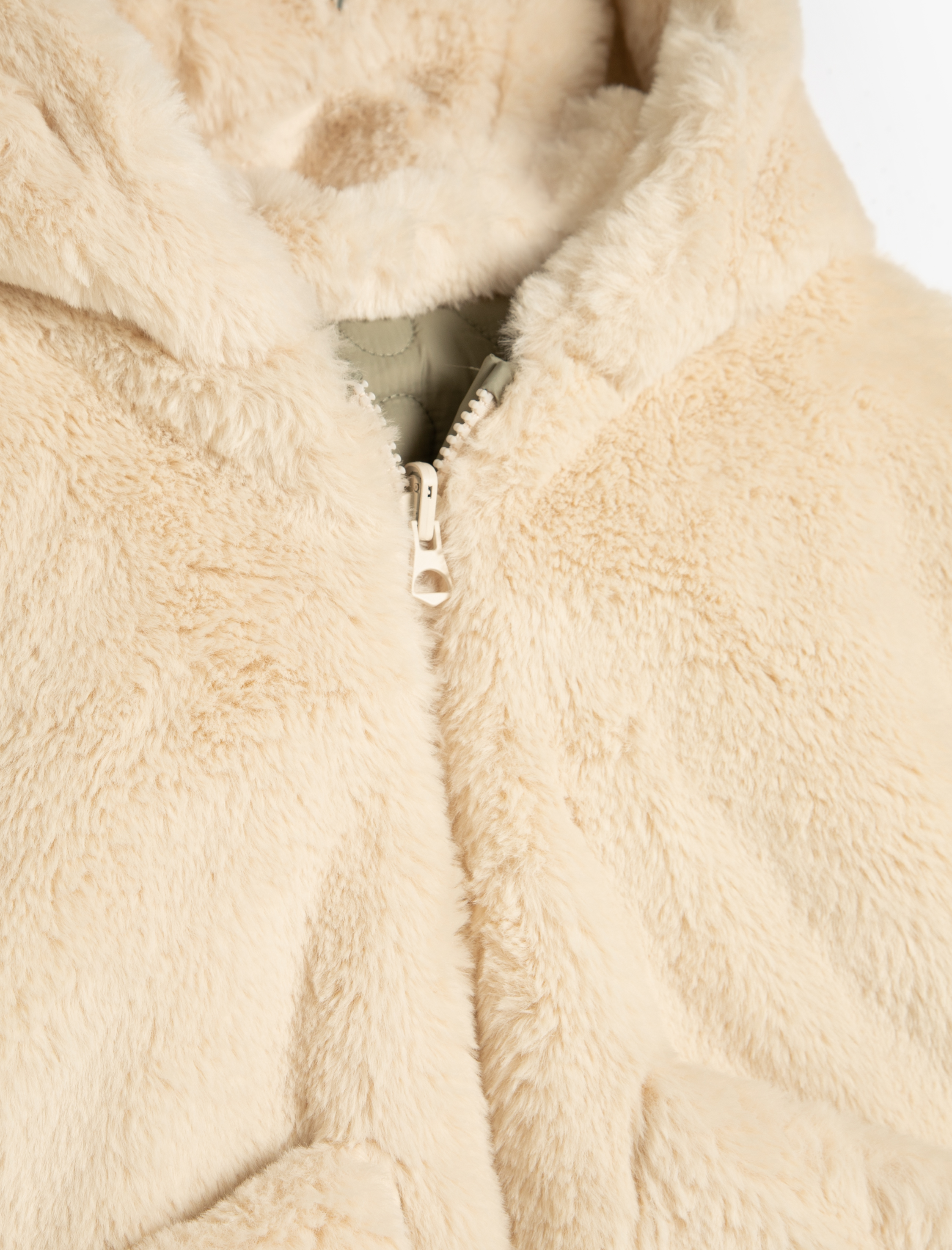  Kız Bebek Ceket Kapşonlu Çift Taraflı Peluş - Kapitone Fermuarlı