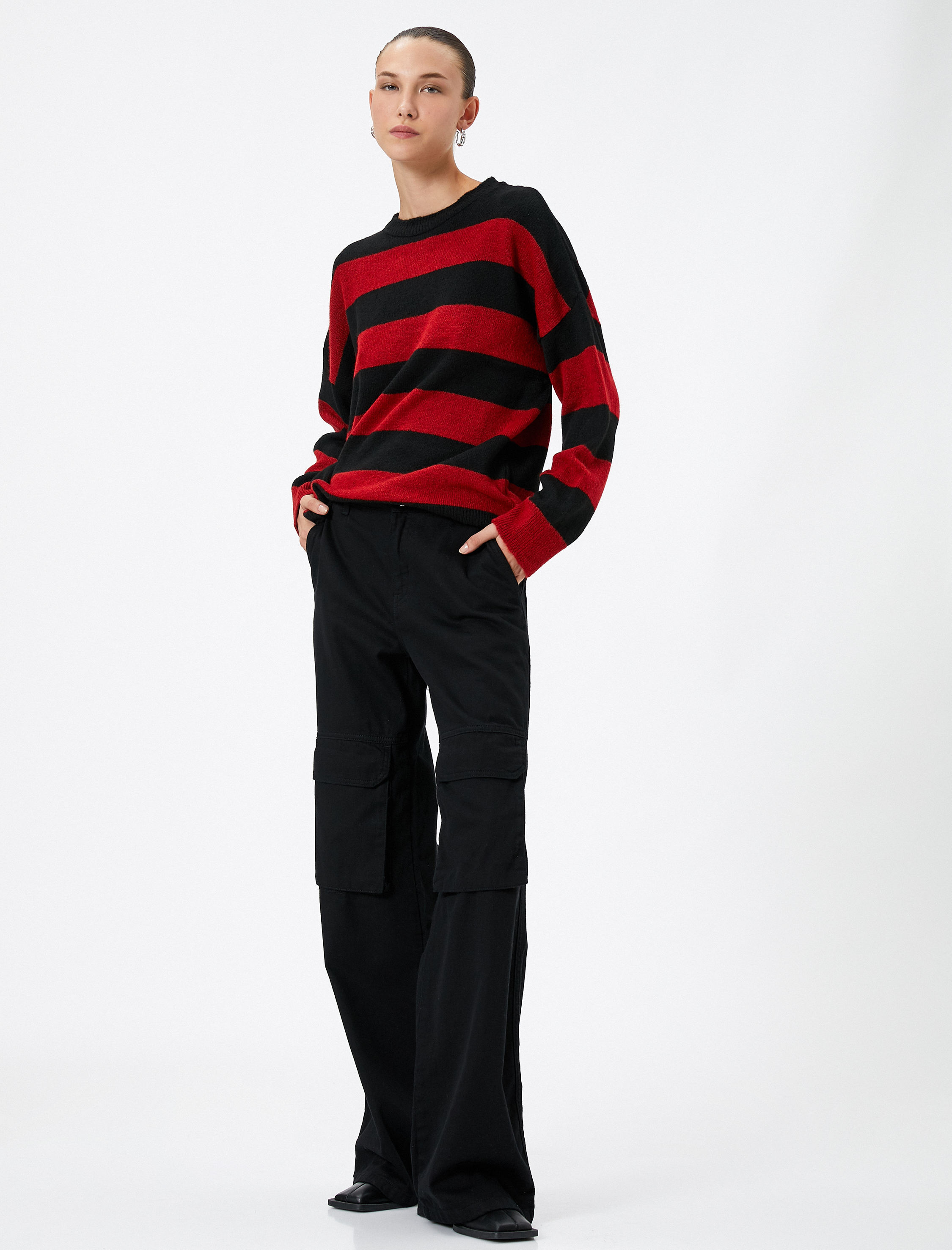   Basic Triko Kazak Bisiklet Yaka Düşük Omuzlu