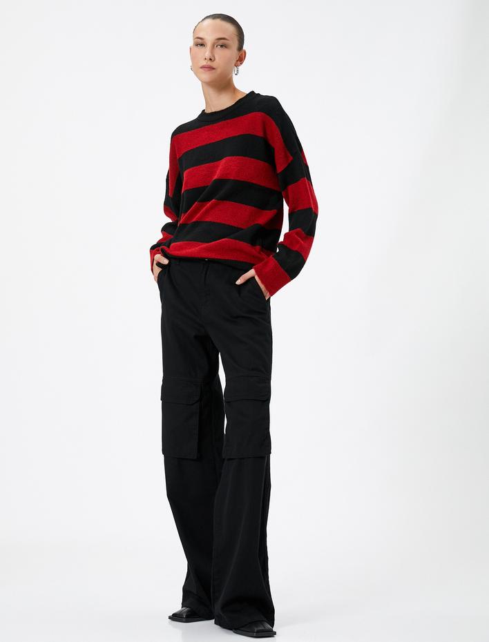  Basic Triko Kazak Bisiklet Yaka Düşük Omuzlu