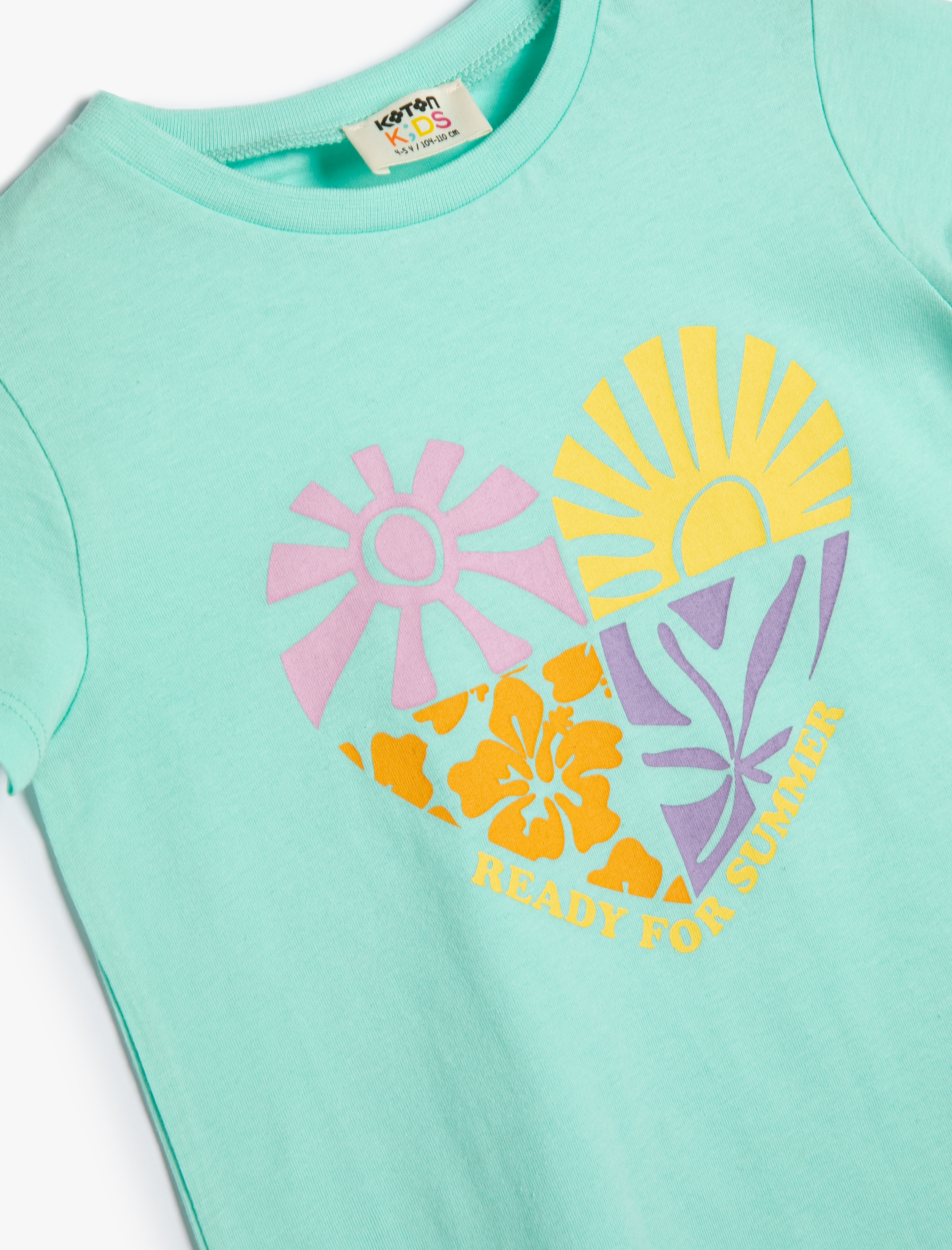  Kız Çocuk Tişört Kısa Kollu Kalp Baskılı Pamuklu