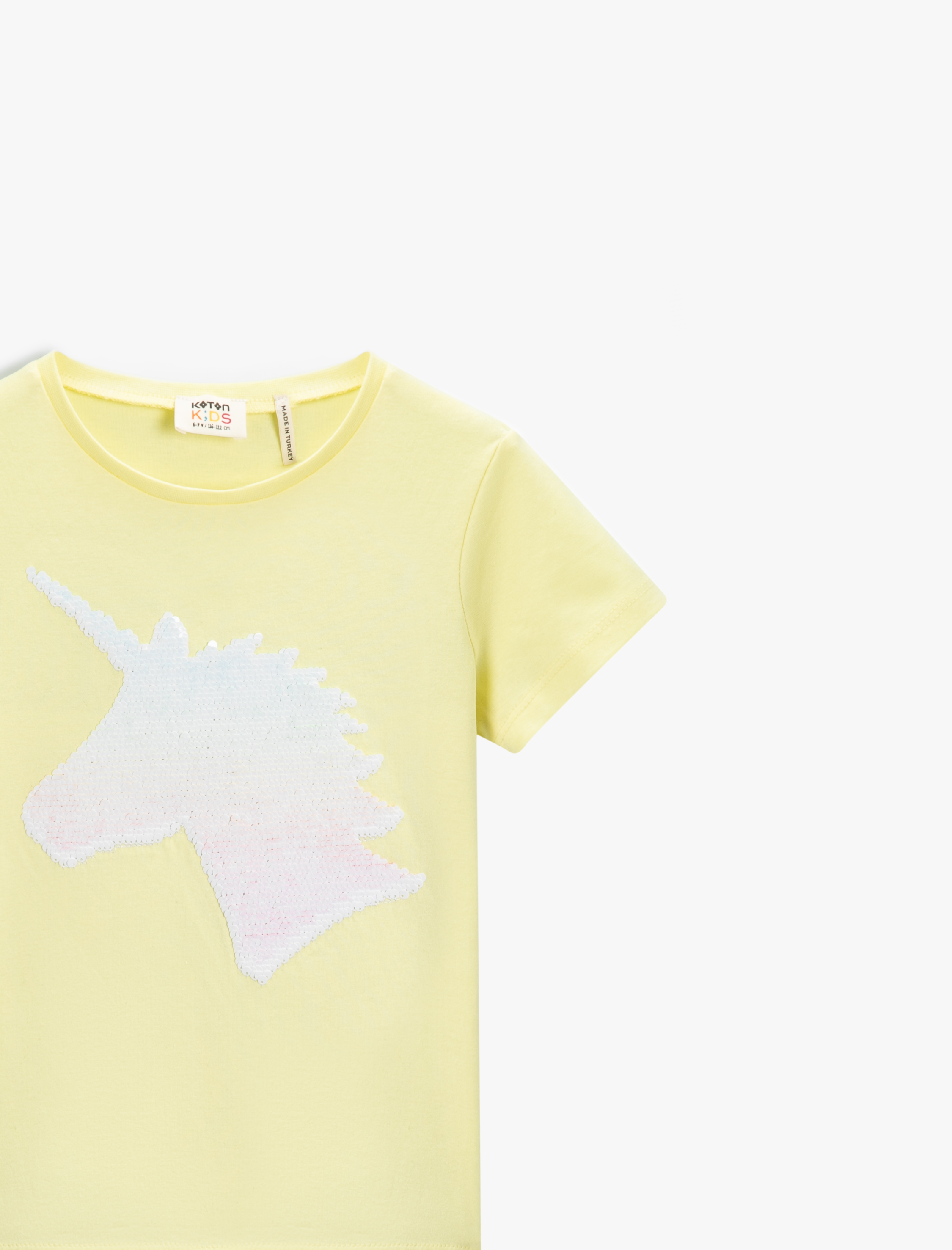  Kız Çocuk Unicorn Payetli Kısa Kollu Tişört Pamuklu