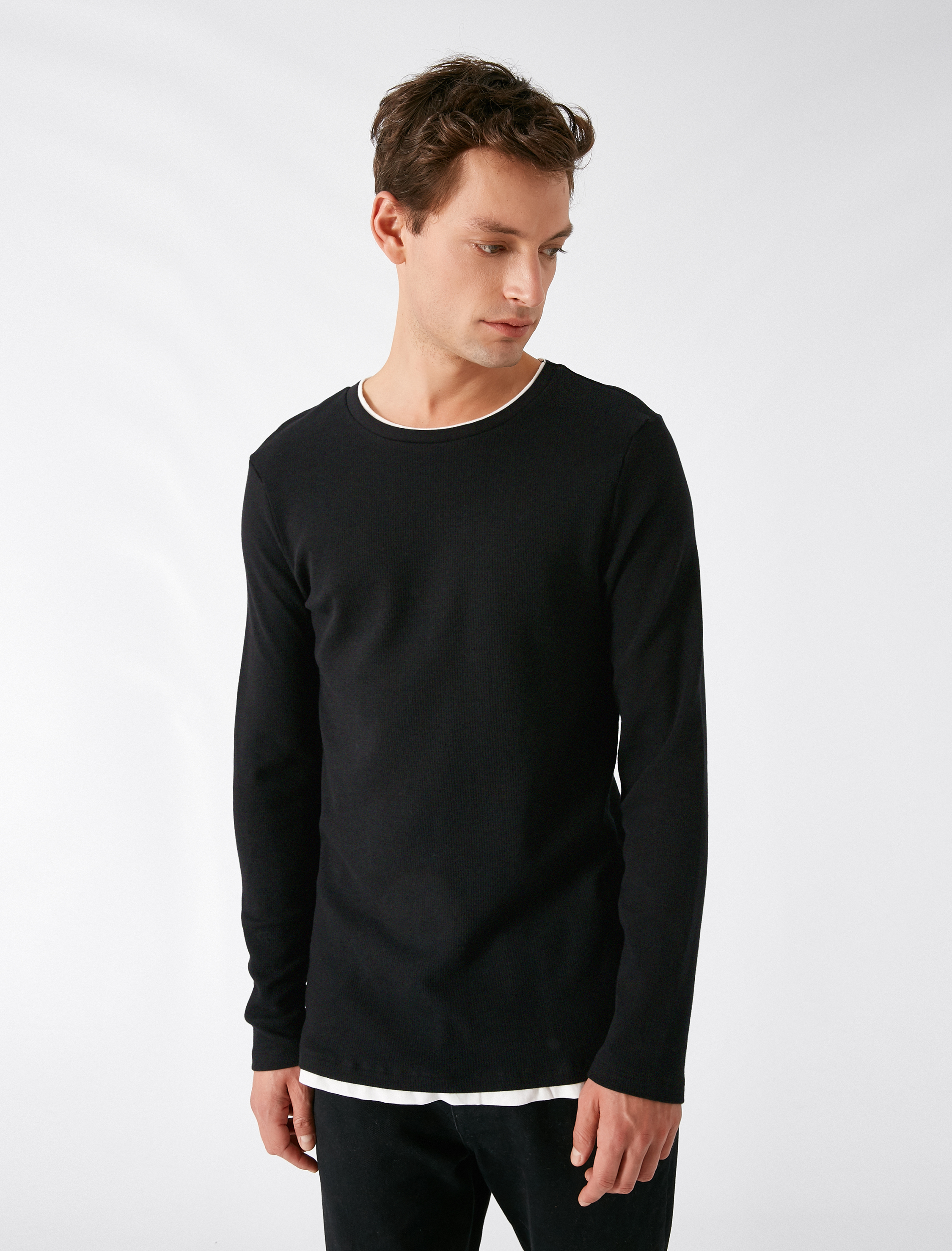   Pamuklu Basic Bisiklet Yaka Uzun Kollu Regular Fit Tişört