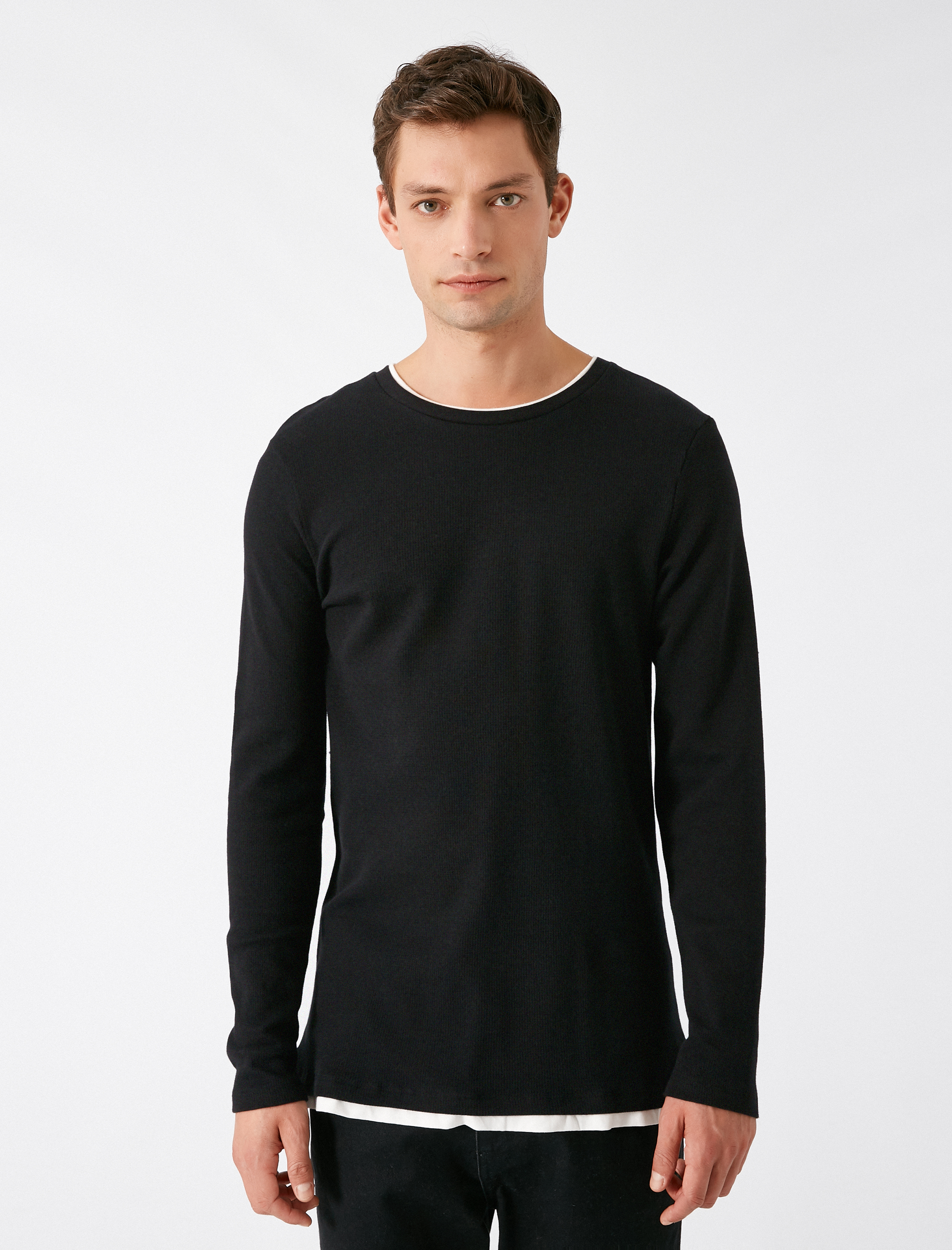   Pamuklu Basic Bisiklet Yaka Uzun Kollu Regular Fit Tişört