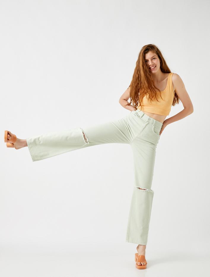  Kot Pantolon Geniş Paça Yüksek Bel Rahat Kesim