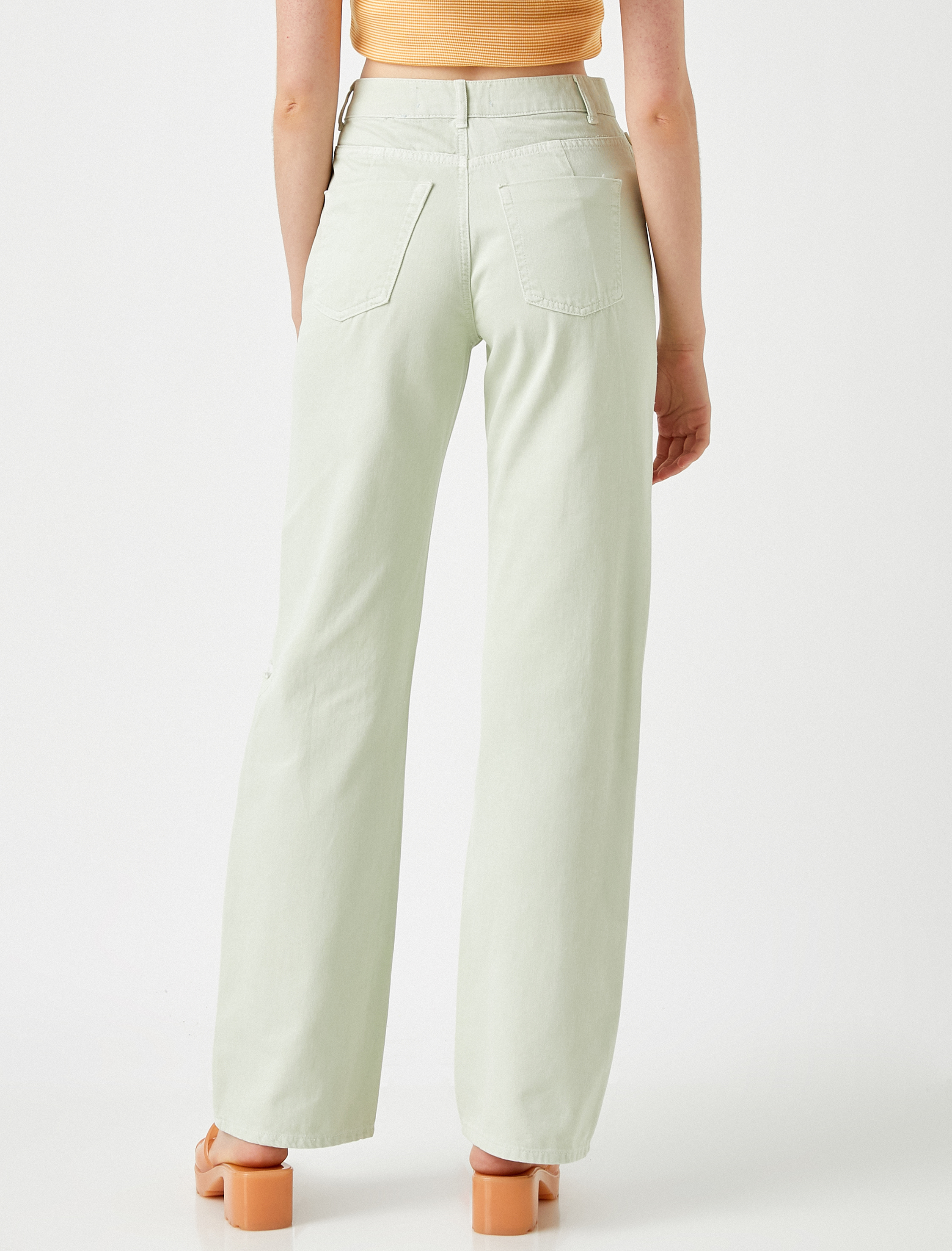   Kot Pantolon Geniş Paça Yüksek Bel Rahat Kesim