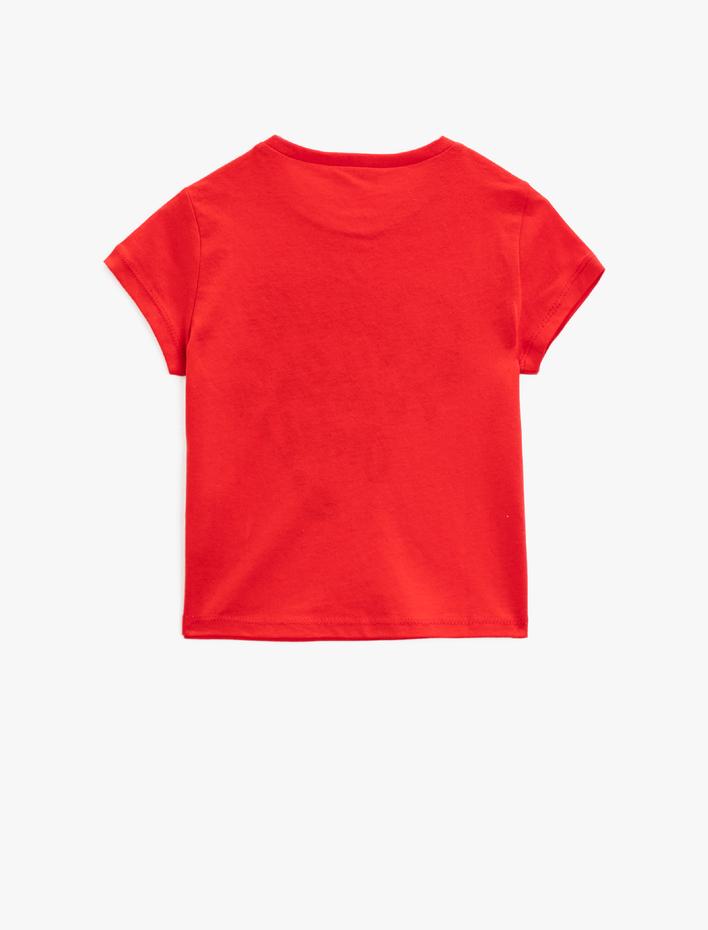 Kız Çocuk Yazılı Tişört Bisiklet Yaka Kısa Kollu Pamuklu