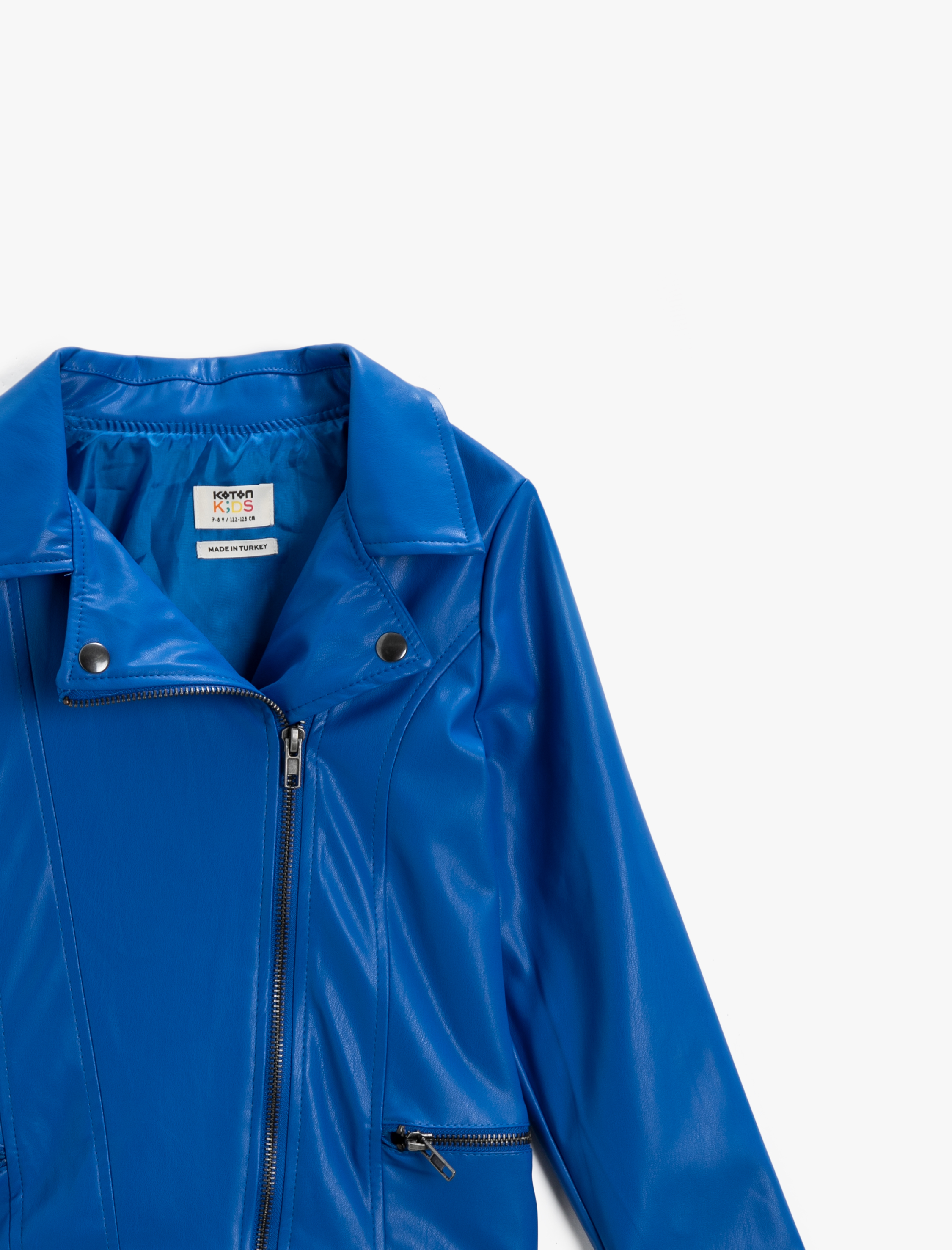  Kız Çocuk Deri Ceket Fermuar Detaylı