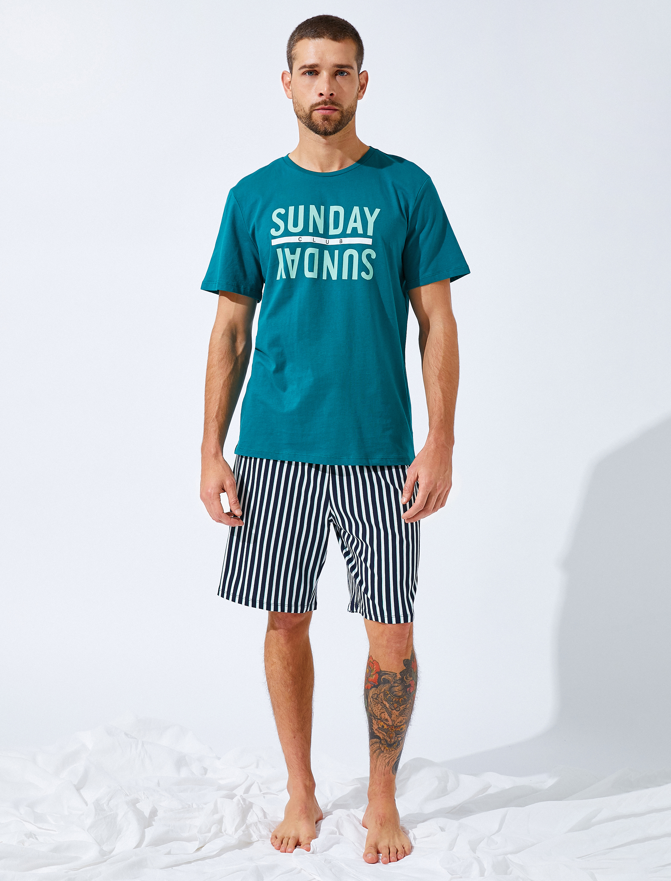 Pamuklu Pijama Set Slogan Baskılı