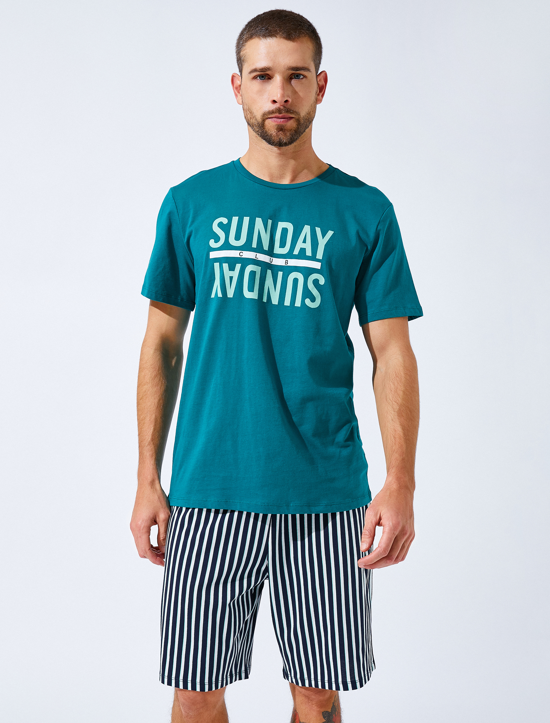 Pamuklu Pijama Set Slogan Baskılı