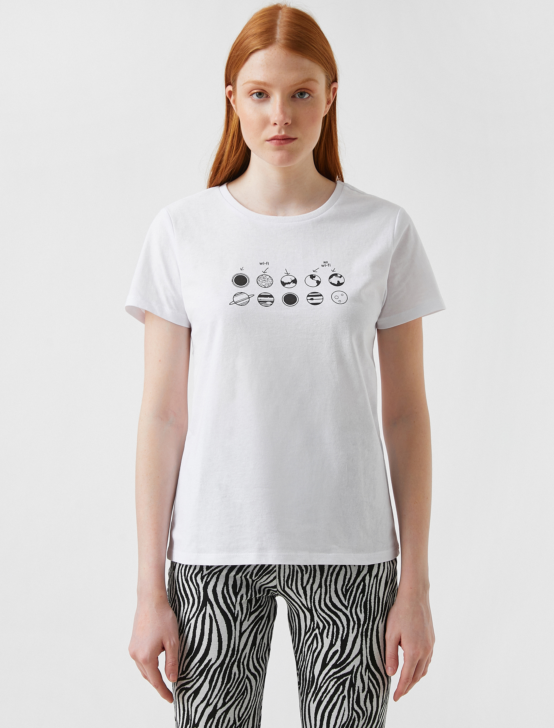   Bisiklet Yaka Kısa Kollu Baskılı Tişört