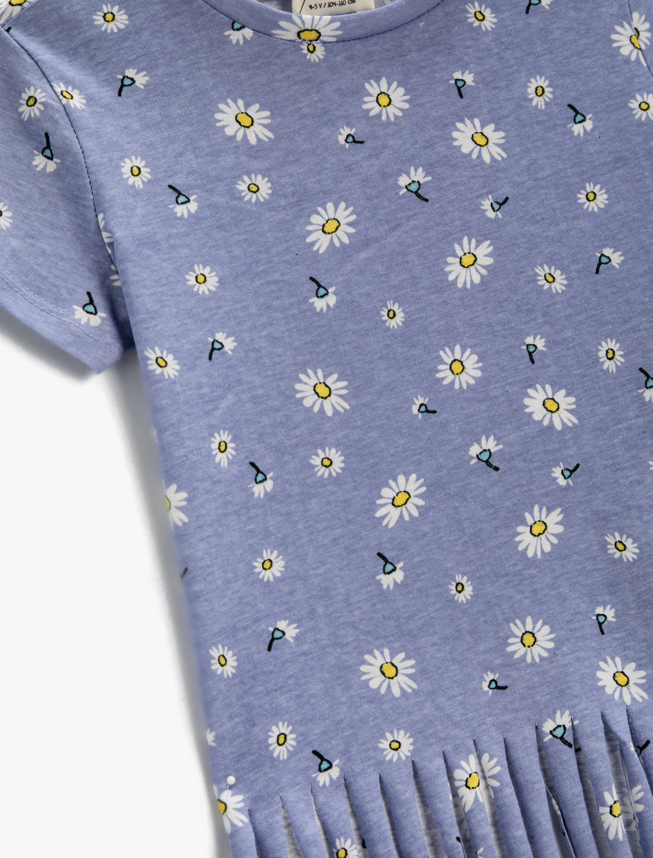  Kız Çocuk Püsküllü Tişört Çiçekli Bisiklet Yaka Kısa Kollu Pamuklu