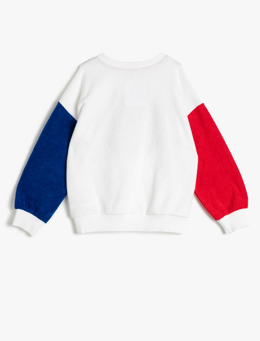  Kız Çocuk Havlu Kumaştan Farklı Renk Kol Detaylı Simli Yazılı Baskılı Sweatshirt