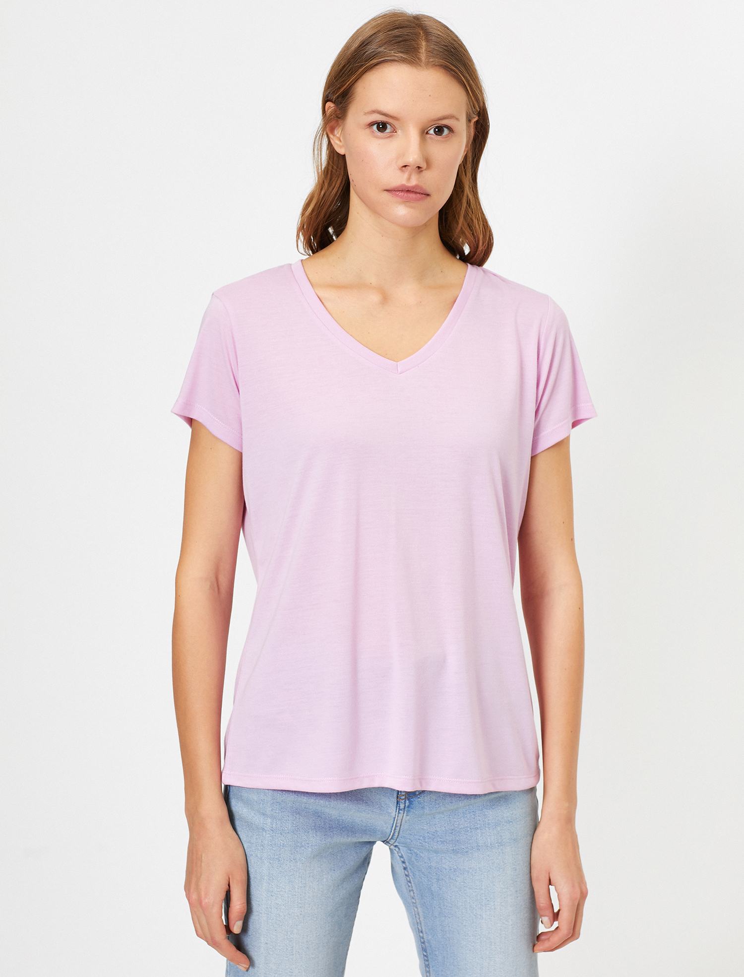   V Yaka Rahat Kalıp Basic Tişört