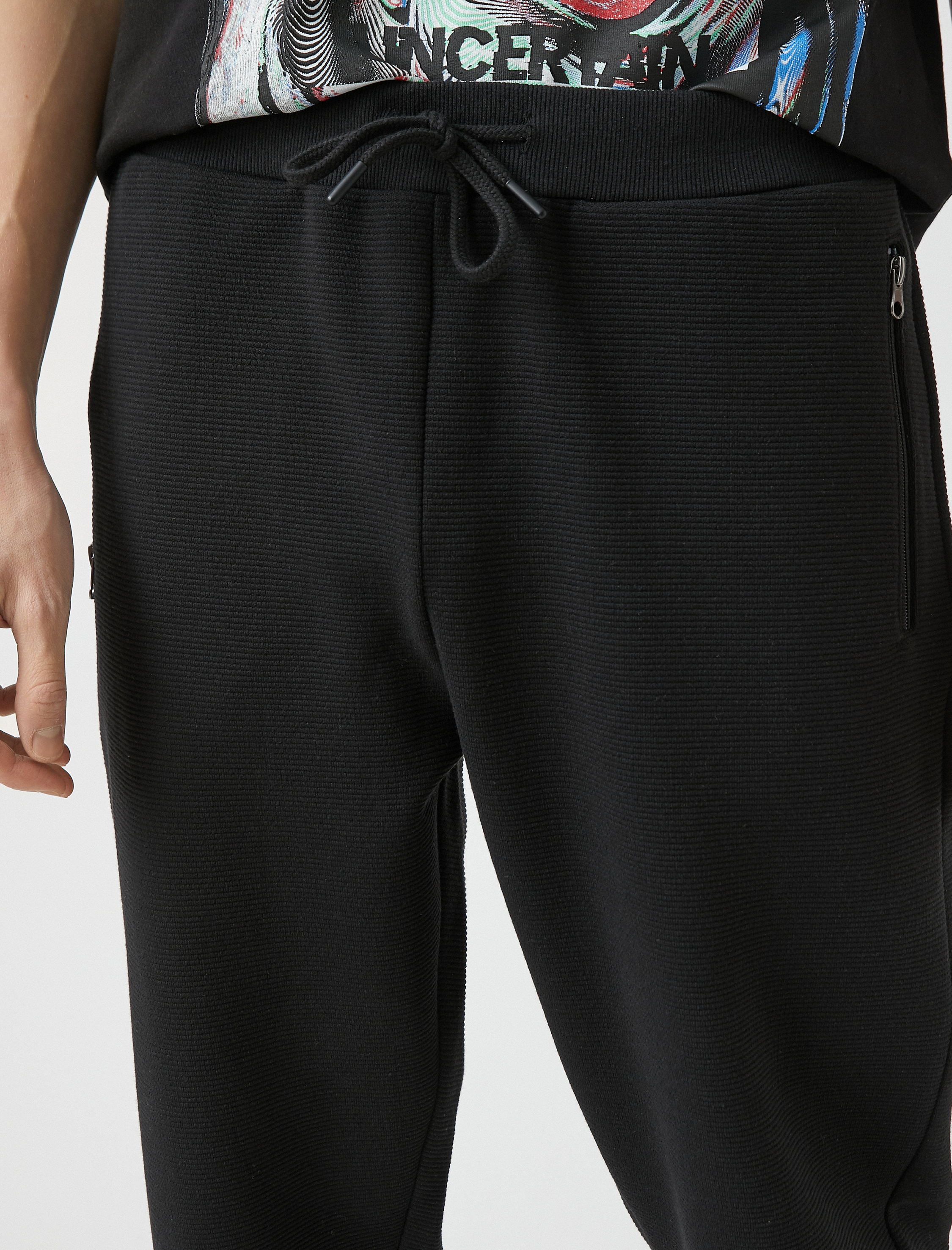   Jogger Eşofman Altı Beli Bağcıklı Dar Kesim Fermuar Cepli