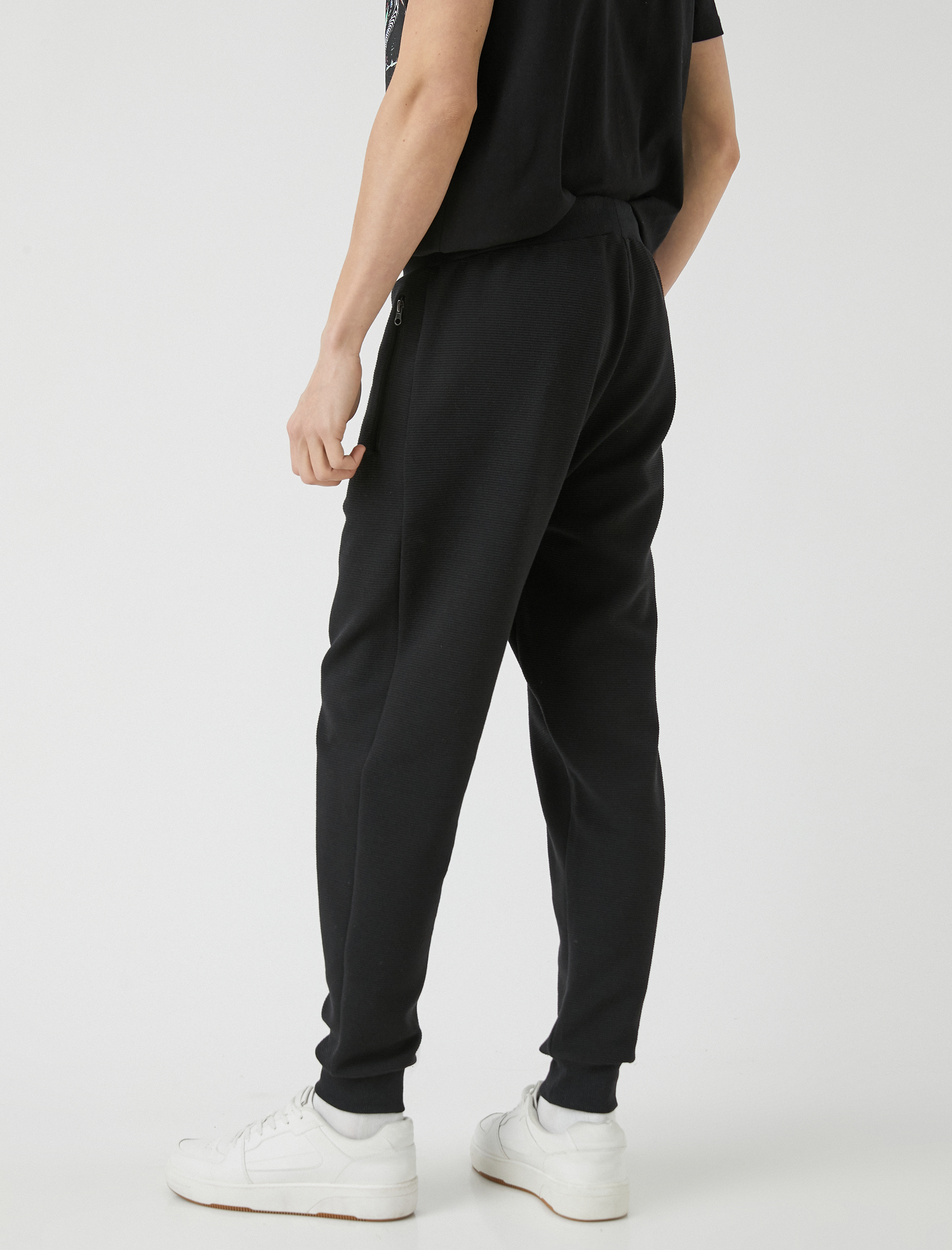   Jogger Eşofman Altı Beli Bağcıklı Dar Kesim Fermuar Cepli