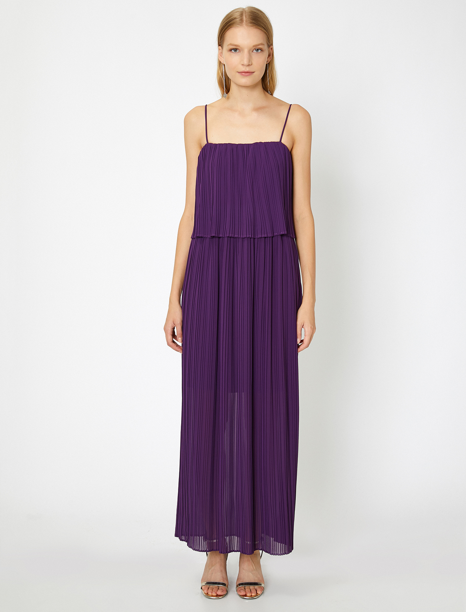   Pilili Uzun Abiye Elbise İki Parça Görünümlü