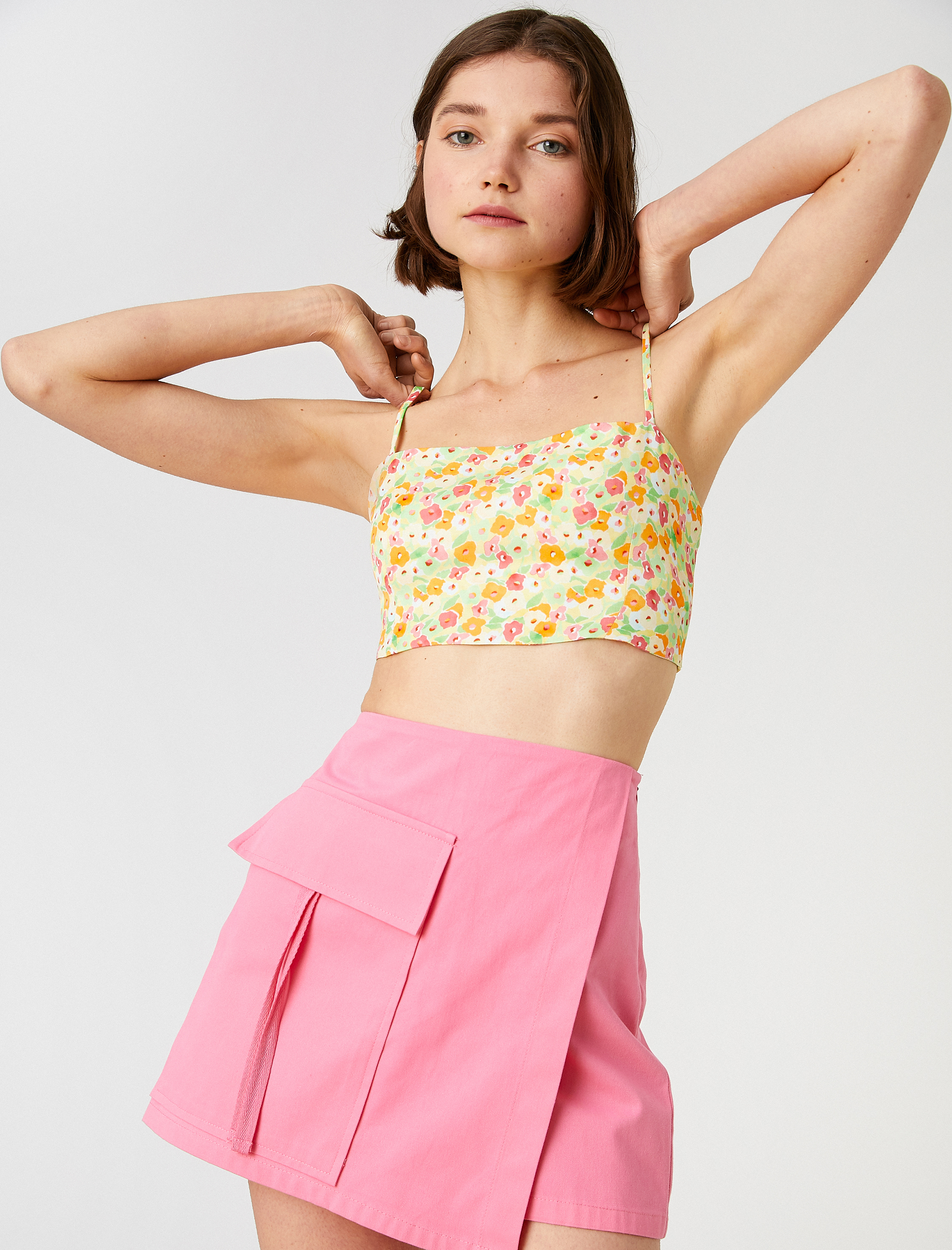   Çiçekli Crop Büstiyer İnce Askılı