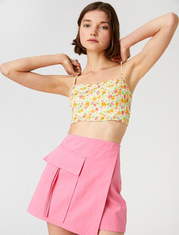  Çiçekli Crop Büstiyer İnce Askılı