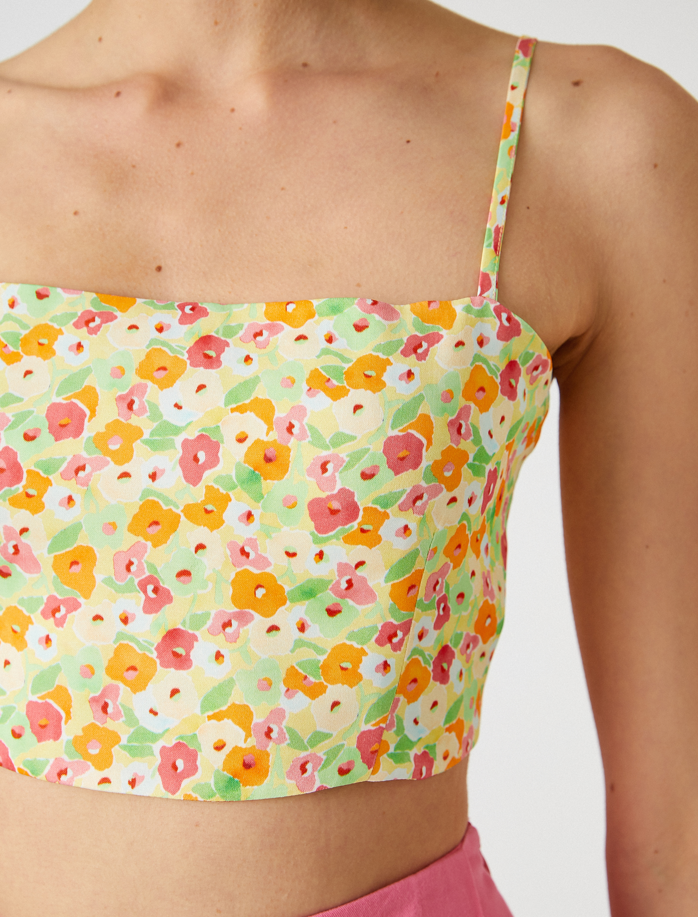   Çiçekli Crop Büstiyer İnce Askılı