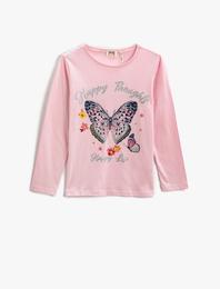 Uzun Kollu Tişört Baskılı Bisiklet Yaka Pamuklu